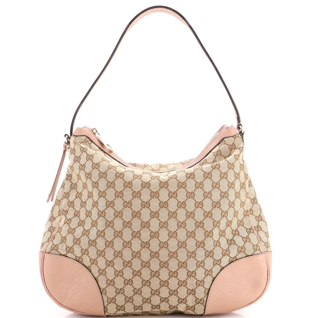 Canvas GG Bree Leather Large Hobo Gucci: Canvas GG Bree Leather Large Hobo Gucci Pink GG Bree Leather Large Hobo Gucci Canvas. This excellent condition Gucci Bree Hobo features a striking pink exterior with leather and canvas details, gold