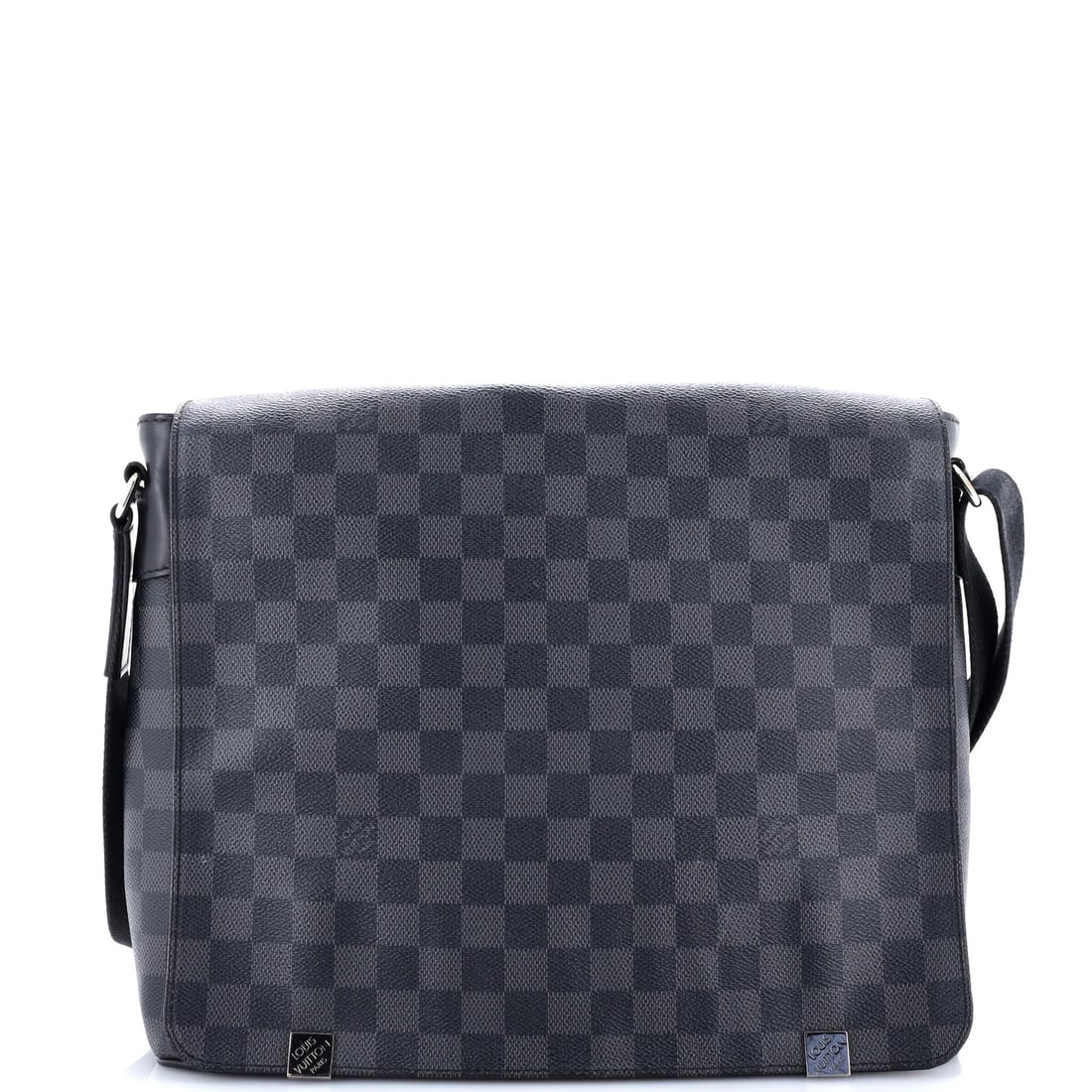 Louis Vuitton District NM Messenger Bag Damier Graphite MM: Louis Vuitton District NM Messenger Bag Damier Graphite MM Black canvas coated Louis Vuitton District NM Messenger Bag Damier Graphite MM with heavy corner wear, scuffs, and creases on the exterior,