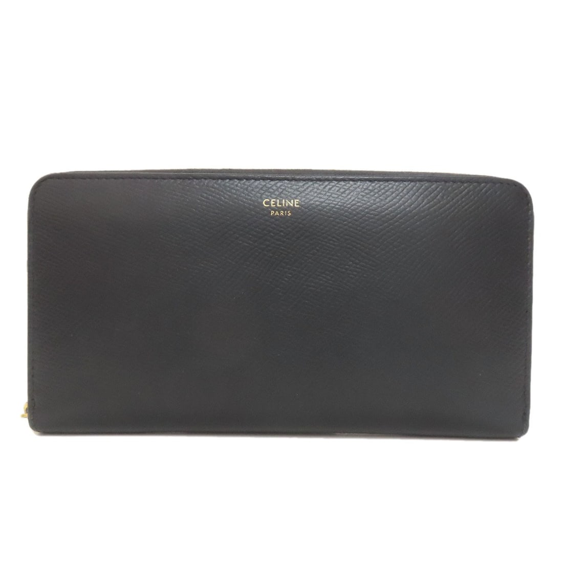 Long Wallet Leather With Coin Pocket Around Zip Celine: Long Wallet Leather With Coin Pocket Around Zip Celine Black leather long wallet with coin pocket and zip closure, a classic design with a functional touch. The sleek black exterior and interior