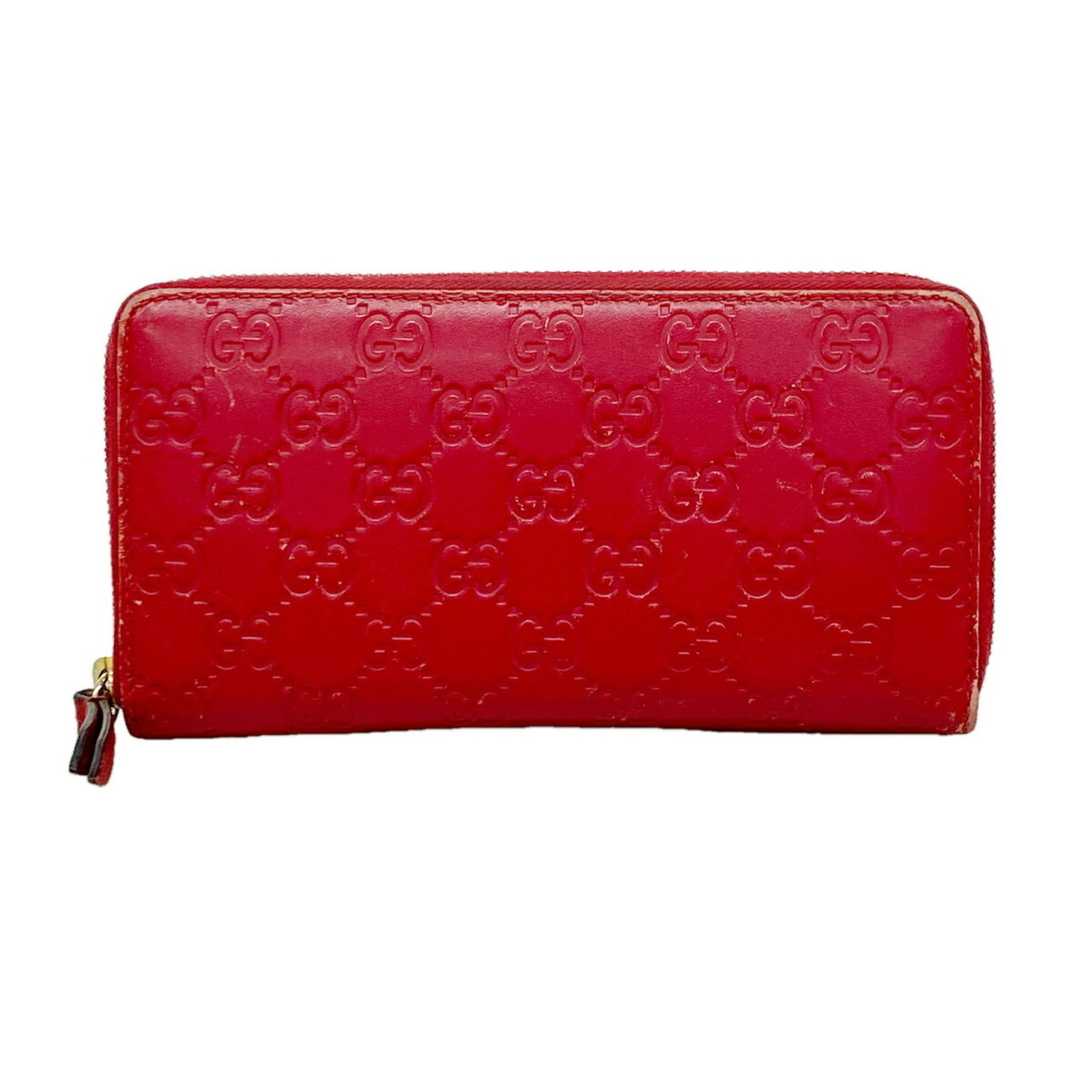 Gucci Long Wallet (Bi-Fold) Leather: Gucci Long Wallet (Bi-Fold) Leather The Gucci Long Wallet (Bi-Fold) Leather features a striking red color and a sleek, bi-fold design. Made from high-quality leather, this wallet measures 9.5cm x 18.5