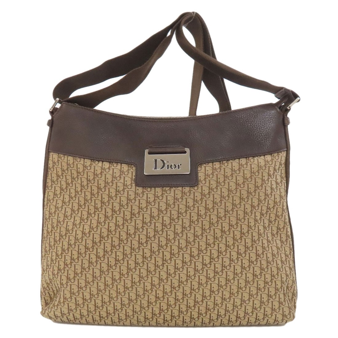 Christian Dior Trotter Pattern Leather Bag Canvas Shoulder: Christian Dior Trotter Pattern Leather Bag Canvas Shoulder Brown canvas shoulder bag with Christian Dior Trotter pattern, a classic design element of the iconic brand. This bag features a timeless