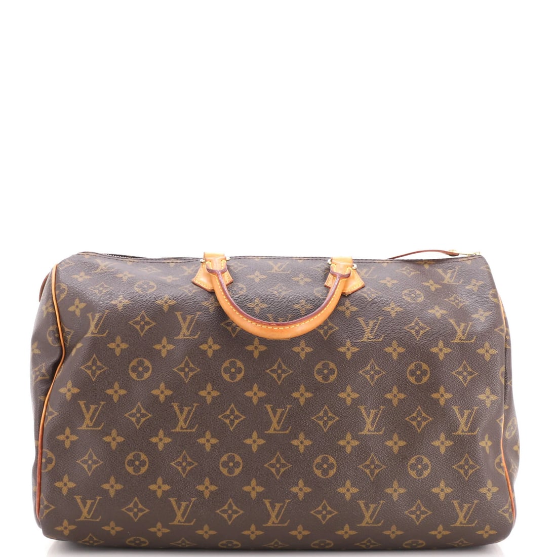 Monogram Canvas 40 Speedy Handbag Louis Vuitton: Monogram Canvas 40 Speedy Handbag Louis Vuitton This Louis Vuitton Speedy Handbag features a classic monogram canvas design in brown, with a sturdy top handle and gold hardware. The bag measures 40cm