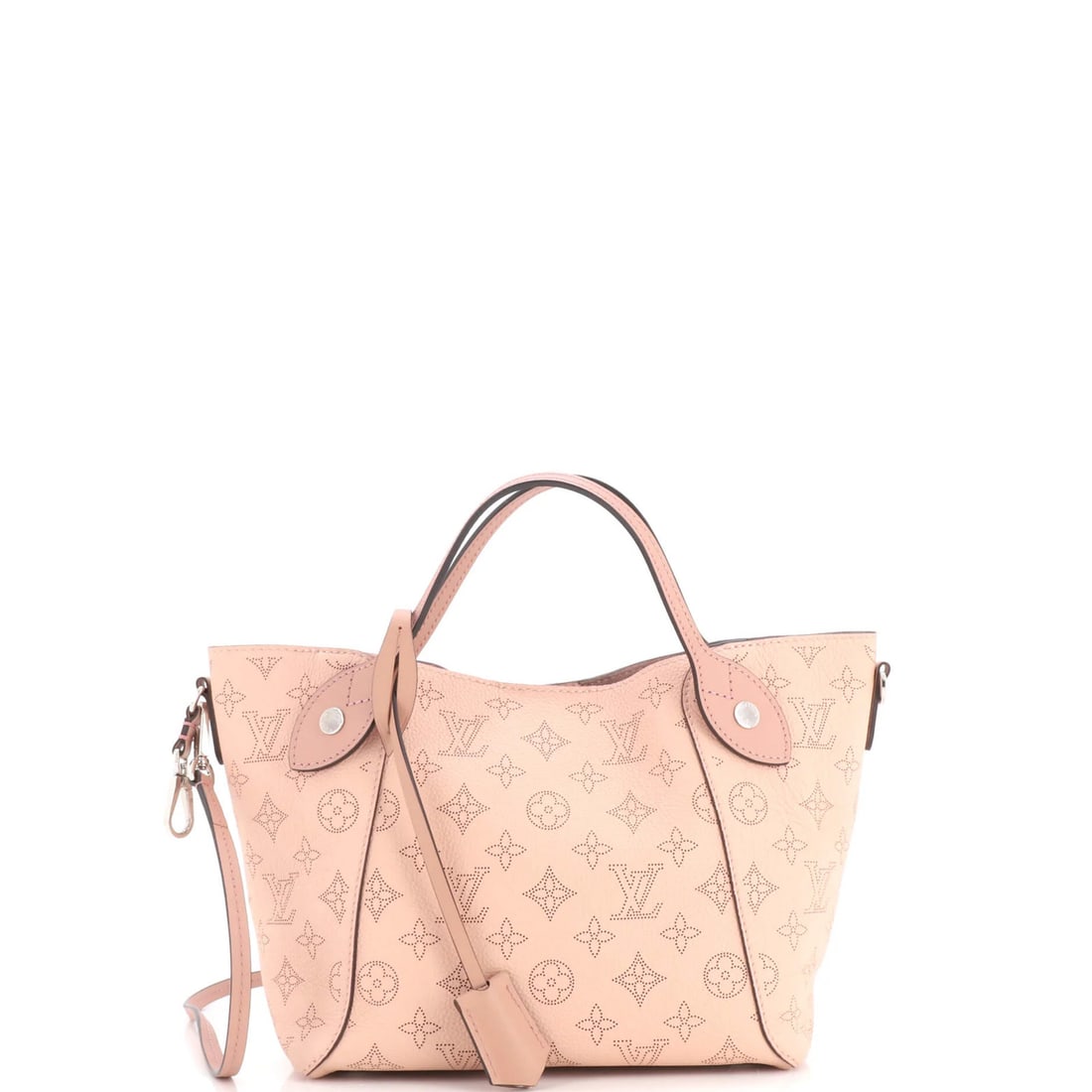 Hina Mahina Leather Louis Vuitton Handbag PM: Hina Mahina Leather Louis Vuitton Handbag PM Pink leather Louis Vuitton Hina Mahina PM handbag with pochette clochette and strap, featuring a signature and measuring 8.5" tall with a 25" strap drop. T