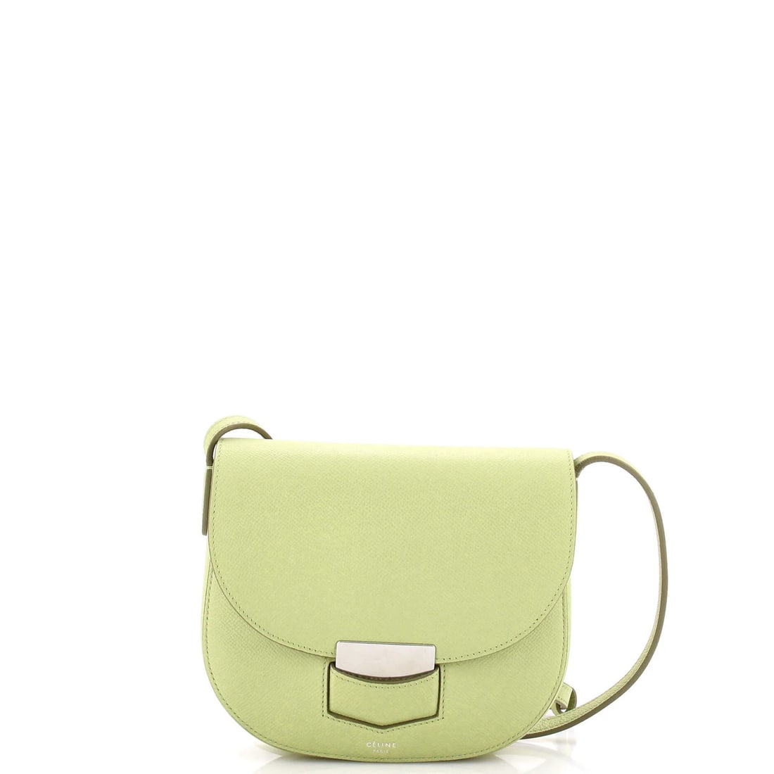 Leather Small Grainy Crossbody Bag Celine: Leather Small Grainy Crossbody Bag Celine The Celine Trotteur Crossbody Bag is a unique small grainy leather bag with a distinctive green exterior. Featuring minor scuffs, creases, and discoloration,