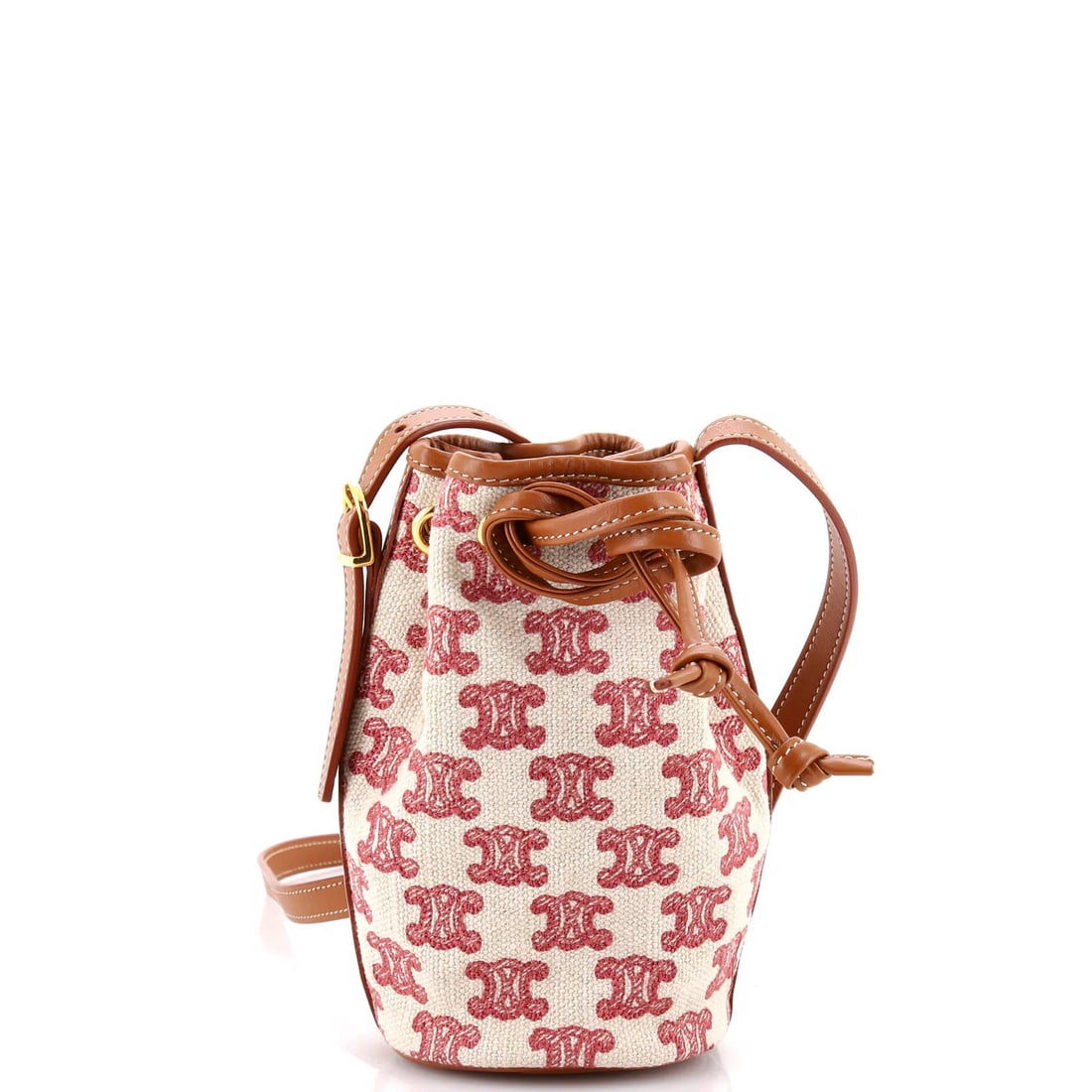 Canvas Drawstring Triomphe Bucket Bag Micro Celine: Canvas Drawstring Triomphe Bucket Bag Micro Celine Canvas Drawstring Triomphe Bucket Bag Micro Celine - A stylish and compact Celine bag with a drawstring closure, featuring a neutral brown canvas