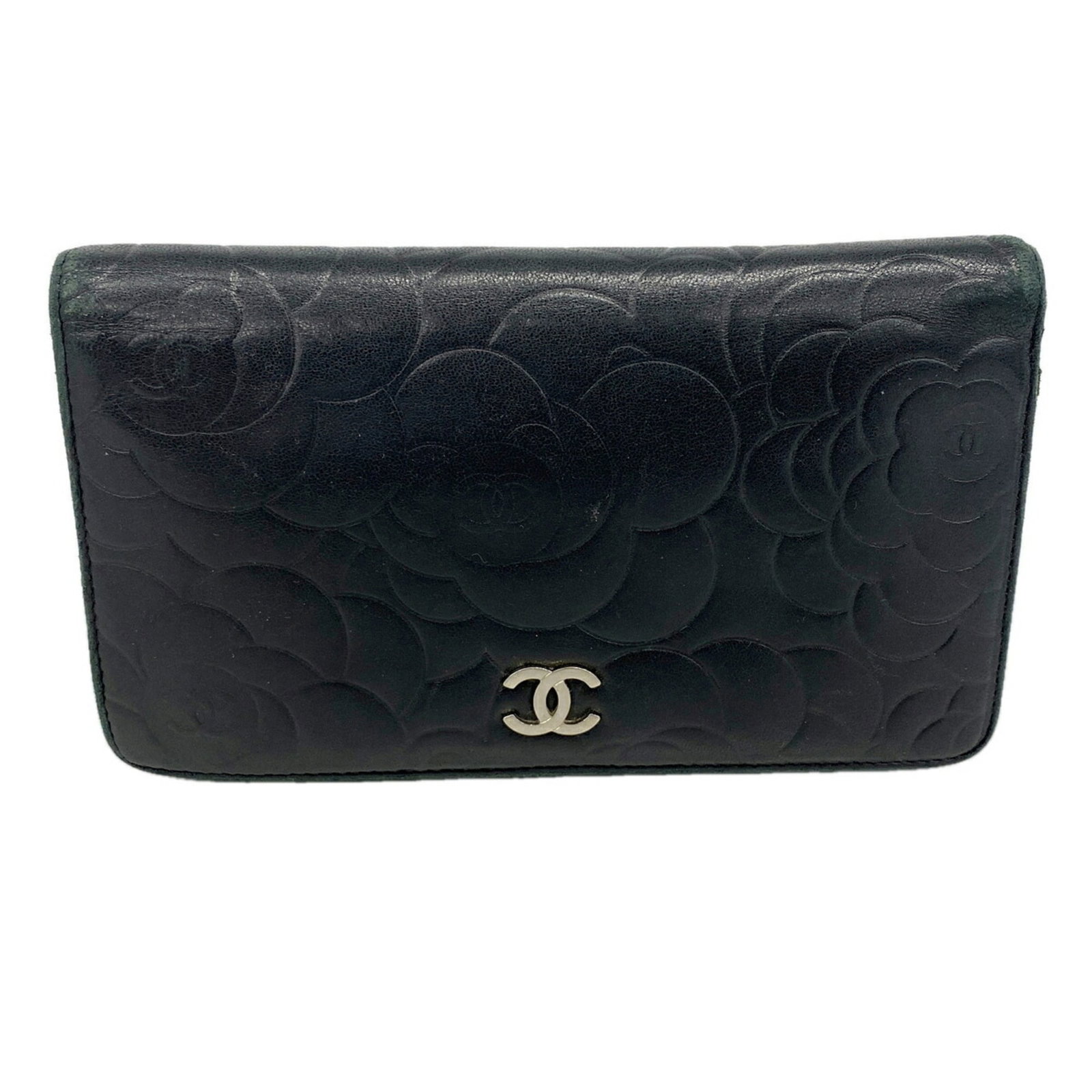Chanel Long Wallet (Bi-Fold) Leather: Chanel Long Wallet (Bi-Fold) Leather The Chanel Long Wallet (Bi-Fold) Leather is a sleek and sophisticated accessory, crafted from high-quality lambskin leather in a timeless black finish. Measuring