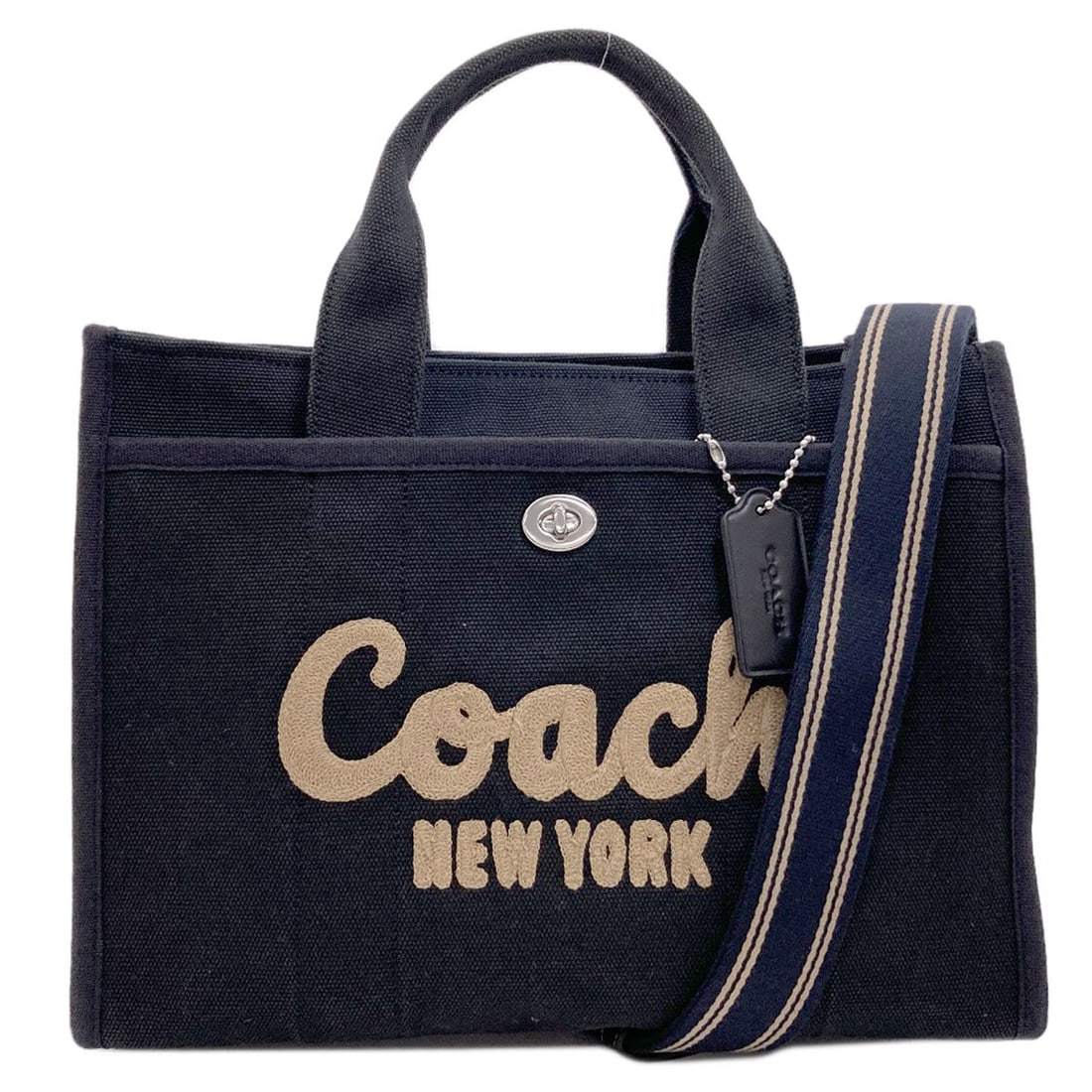 Cargo 2Way Handbag Canvas Coach: Cargo 2Way Handbag Canvas Coach Canvas COACH 2Way Handbag in black, a versatile and stylish option for everyday use. This canvas handbag features a 2Way design, allowing for multiple ways to carry its