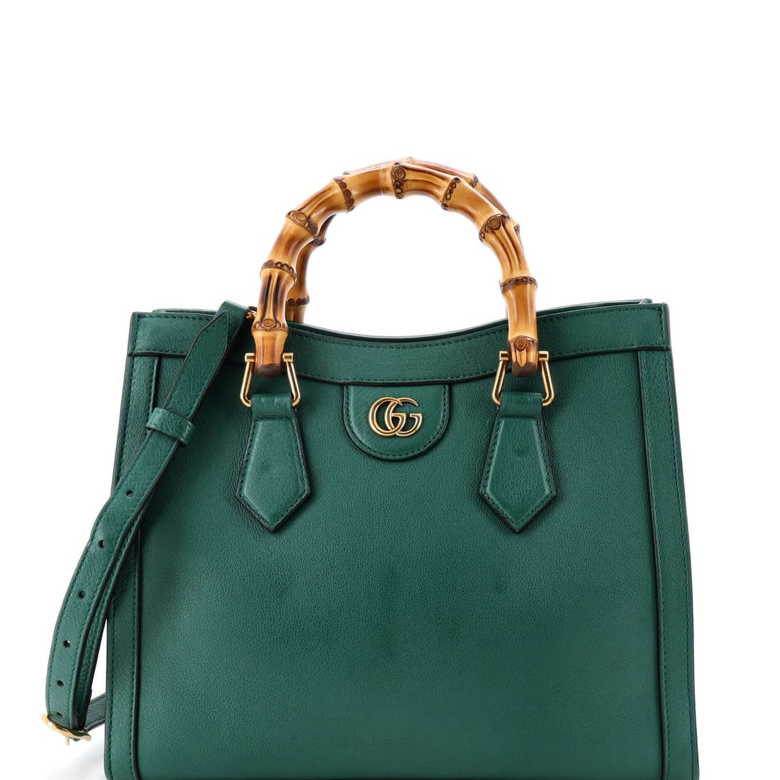 Diana NM Bamboo Tote Small Leather Handle Gucci: Diana NM Bamboo Tote Small Leather Handle Gucci Small Leather Handle Gucci Tote in Green Features a Bamboo Diana NM Handle and Microfiber Interior, with Aged Gold Hardware and a Classic Leather