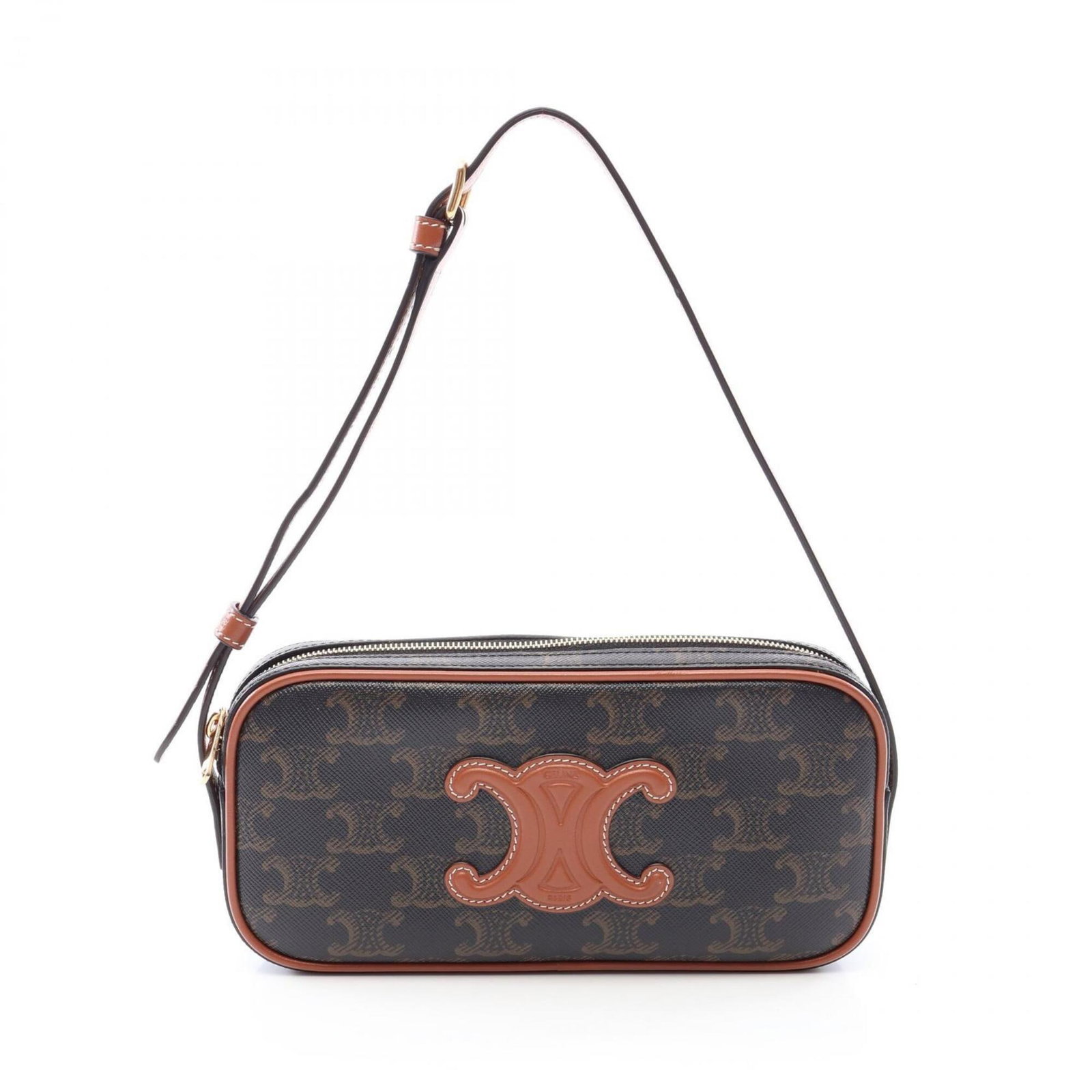 Shoulder Bag Coated Handbag Canvas Leather: Shoulder Bag Coated Handbag Canvas Leather Coated canvas and leather blend creates a unique texture in this black shoulder bag, while the brown interior adds a touch of contrast. Measuring 9cm x 19cm 