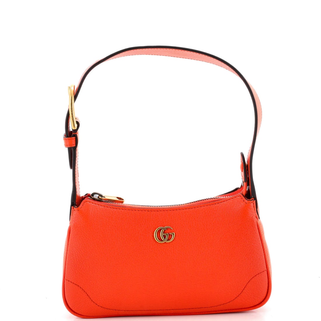 Aphrodite Leather Mini Gucci Shoulder Bag: Aphrodite Leather Mini Gucci Shoulder Bag The Aphrodite Leather Mini Gucci Shoulder Bag boasts a vibrant orange exterior, perfectly complemented by neutral microfiber interior and aged gold hardware.