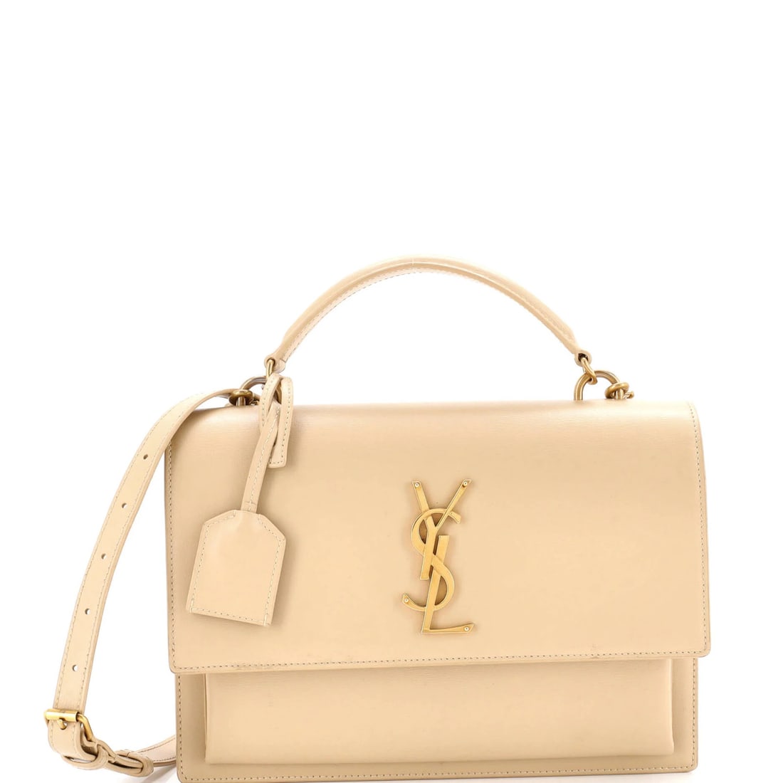 Laurent Saint Medium Leather Top Bag Shoulder Handle Sunset: Laurent Saint Medium Leather Top Bag Shoulder Handle Sunset This Saint Laurent Medium Leather Top Bag Shoulder Handle features a neutral exterior with a suede interior and aged gold hardware. Measurin