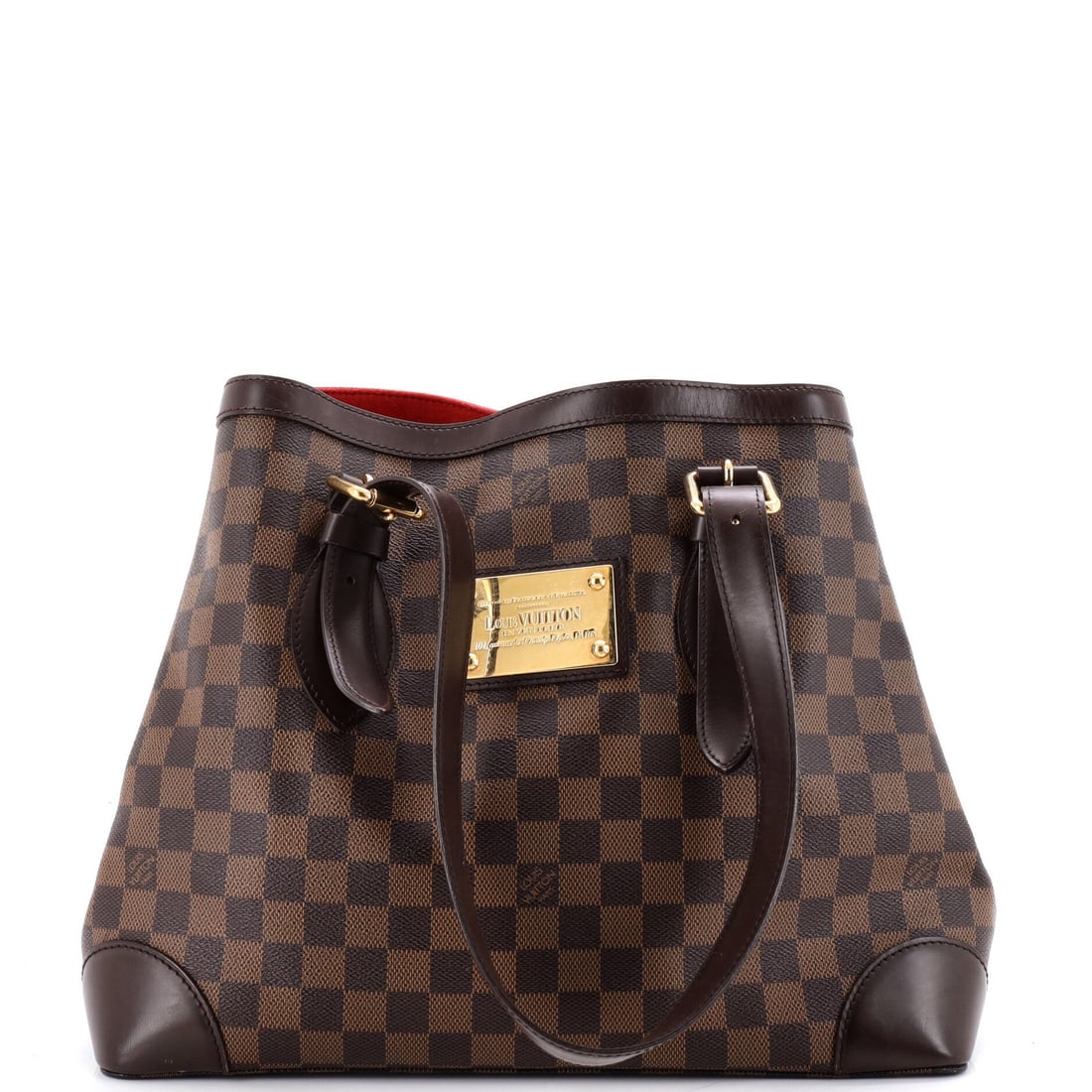 Hampstead Handbag Louis Vuitton Damier GM: Hampstead Handbag Louis Vuitton Damier GM Brown Louis Vuitton Damier GM Hampstead Handbag with canvas coated exterior and microfiber interior, featuring gold hardware and a classic tote design. The