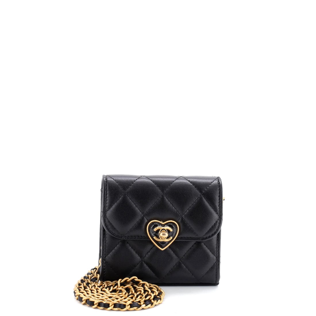 Mini Quilted Lambskin Clutch Heart CC Love Coco Chanel with Chain: Mini Quilted Lambskin Clutch Heart CC Love Coco Chanel with Chain Mini Quilted Lambskin Clutch Heart CC Love Coco Chanel with Chain is a chic, black mini cross body bag featuring quilted lambskin