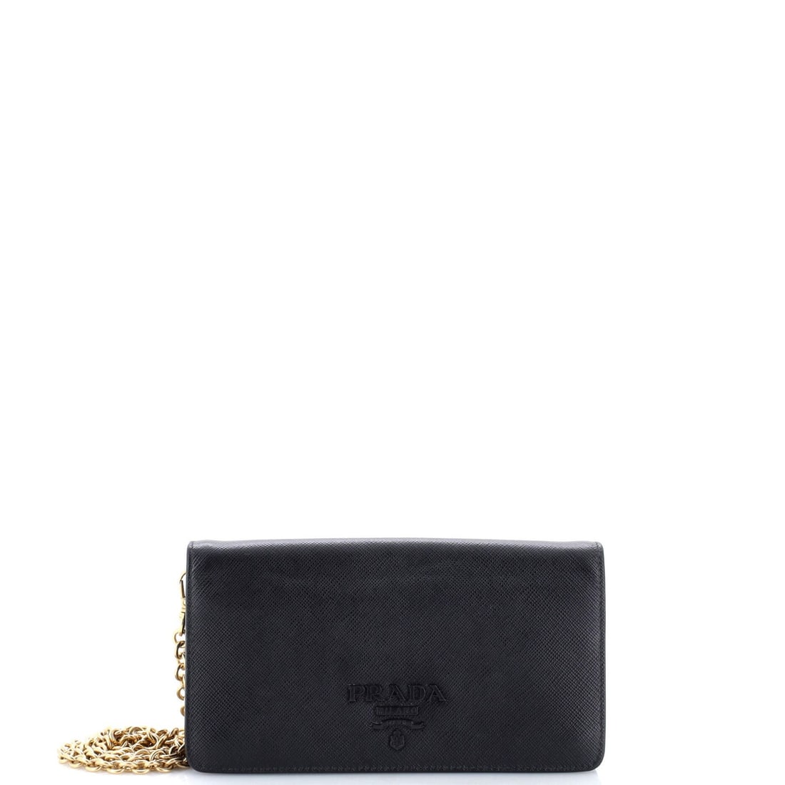 Saffiano Leather Mini Wristlet Wallet on Chain Prada: Saffiano Leather Mini Wristlet Wallet on Chain Prada Saffiano Leather Mini Wristlet Wallet on Chain Prada boasts a sleek, monochromatic design with a 21" chain strap. The exterior features minor edge
