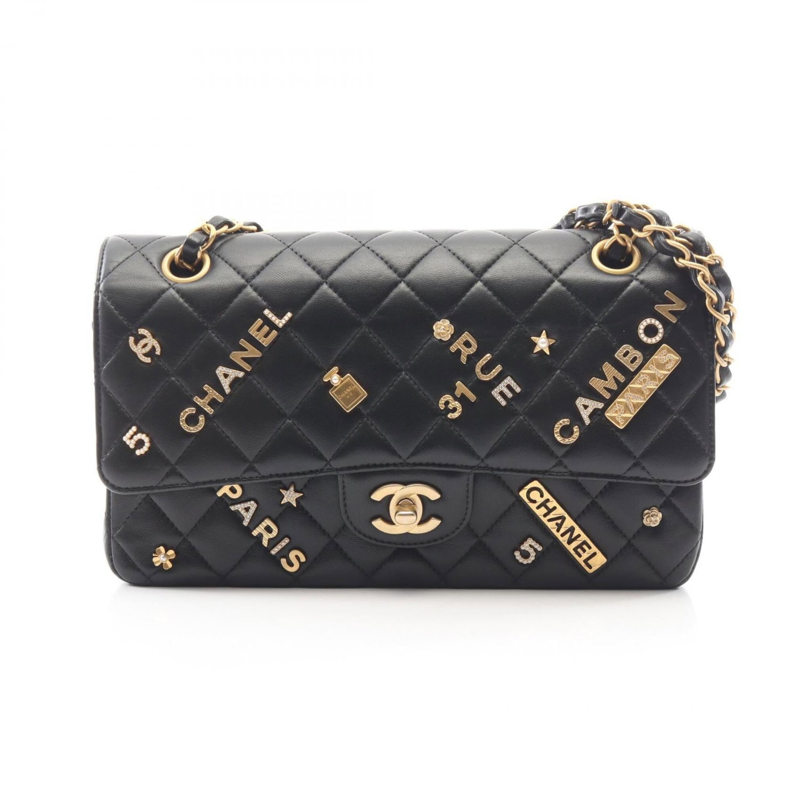 Shoulder Bag Leather Chanel: Shoulder Bag Leather Chanel This luxurious shoulder bag is crafted from high-quality lambskin leather, featuring a classic Matelasse design. The sleek black finish and gold hardware add a touch of