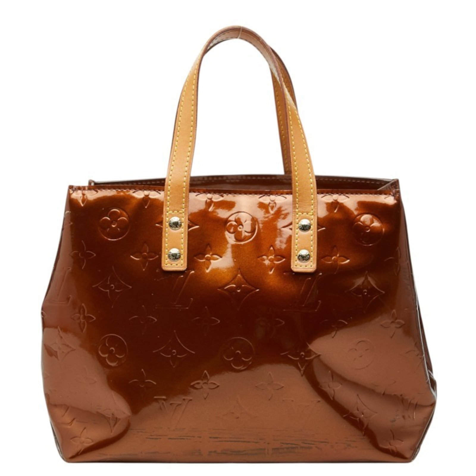 Patent Leather Handbag Louis Vuitton: Patent Leather Handbag Louis Vuitton Patent leather handbag with a classic design, featuring a bronze and brown color combination. Made from high-quality patent leather, this handbag measures 17cm x