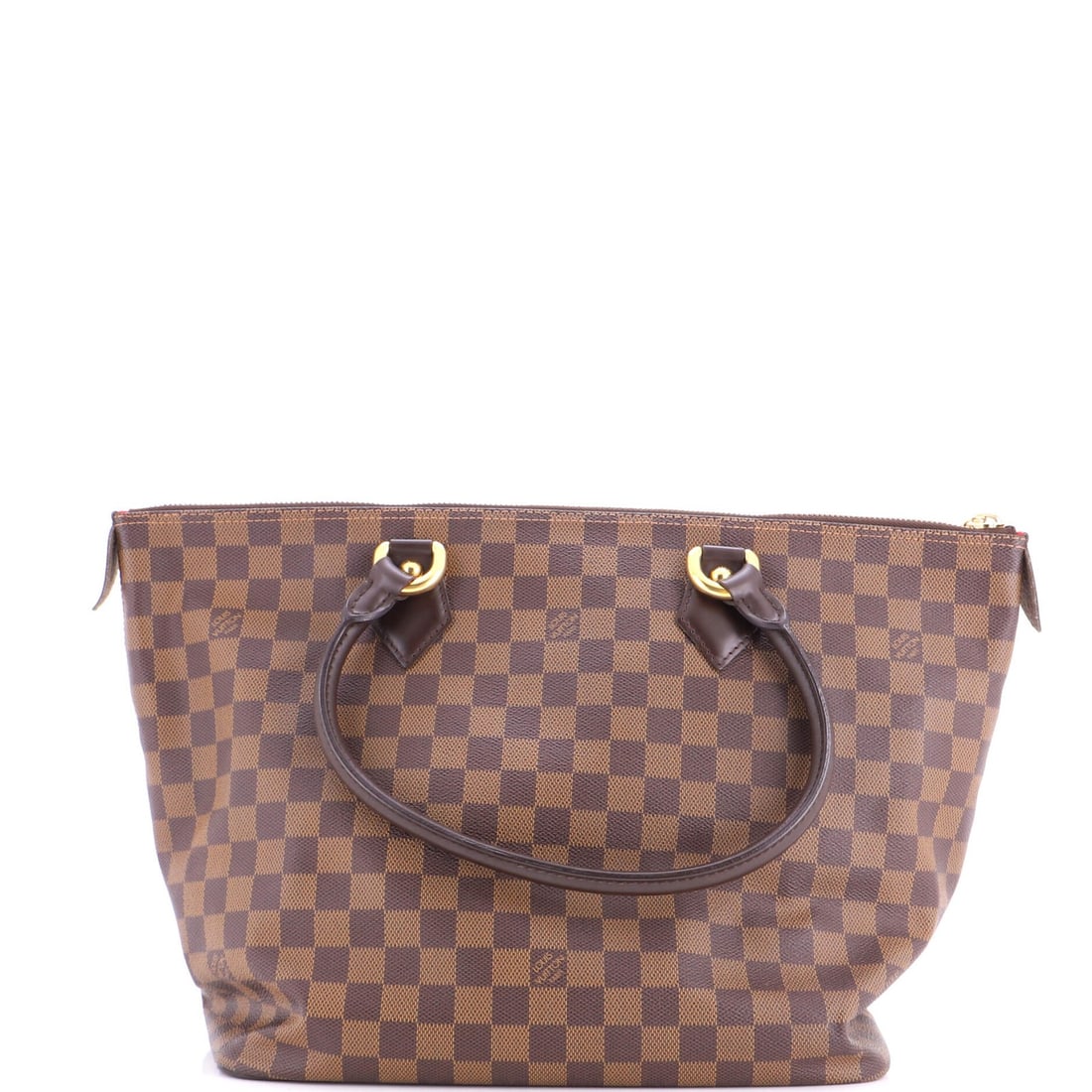 Damier Handbag Saleya Louis Vuitton: Damier Handbag Saleya Louis Vuitton Brown Damier MM Saleya Louis Vuitton handbag with canvas coated leather exterior and microfiber interior, featuring gold hardware and a classic tote design. The