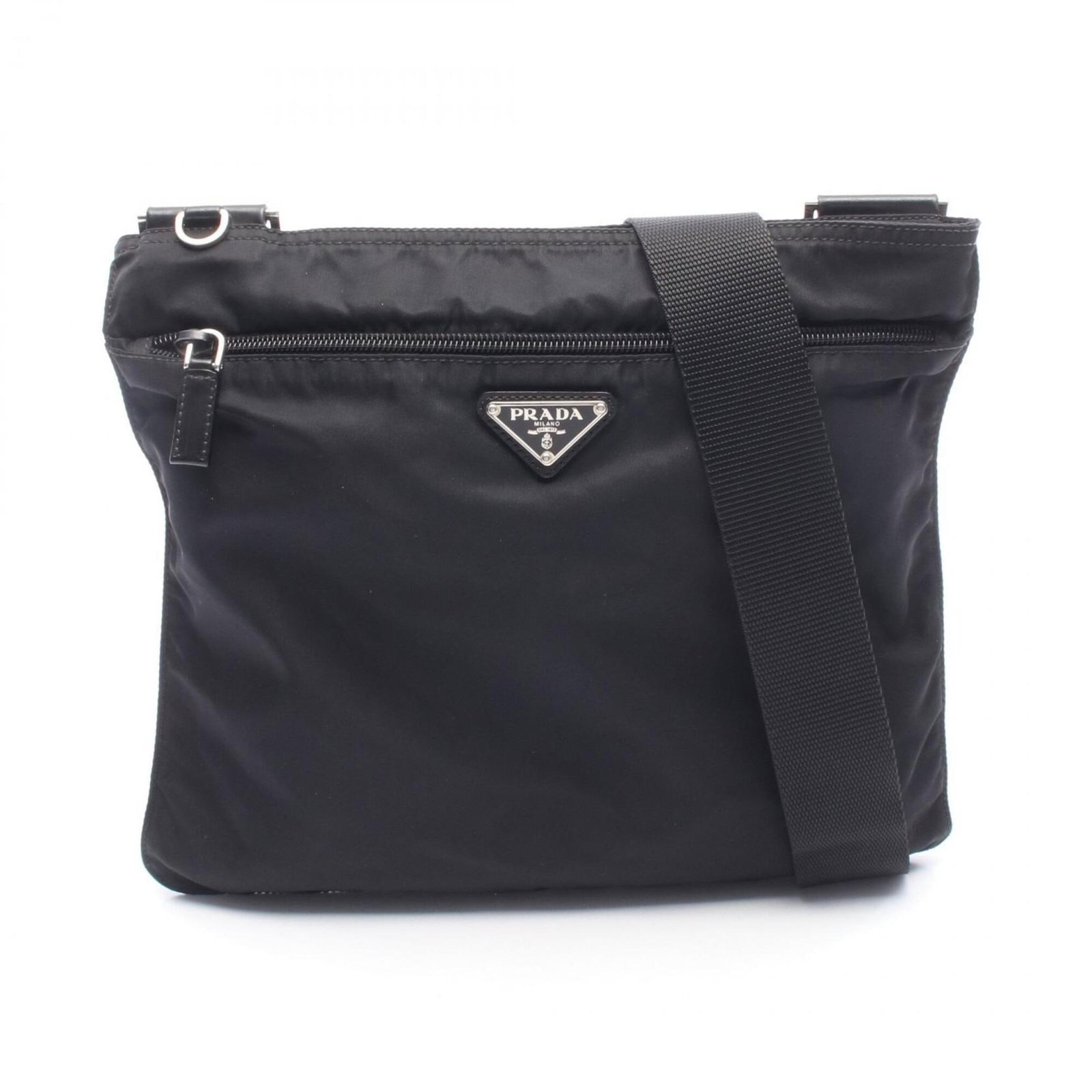 Handbag Nylon Leather Bag Prada Shoulder: Handbag Nylon Leather Bag Prada Shoulder Black Prada shoulder bag made from a combination of nylon and leather, featuring a sleek and modern design. The bag measures 26cm x 29cm x 1cm and has a