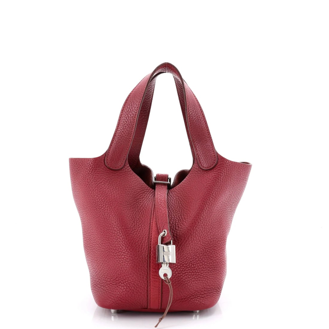Picotin Lock Bag Clemence Hermes: Picotin Lock Bag Clemence Hermes Red Picotin Lock Bag Clemence PM by Hermes, featuring a striking exterior in a bold red hue, with raw leather interior and palladium hardware. The bag boasts a