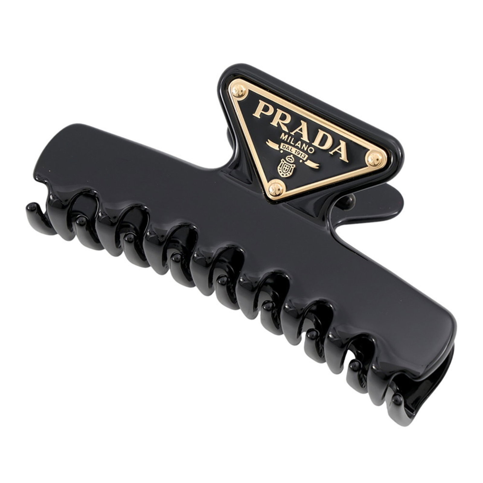 Clip Hair Prada Aluminum: Clip Hair Prada Aluminum Clip Hair Prada Aluminum is a sleek, black hair clip made from durable aluminum. Its compact size and 4.5cm x 10cm dimensions make it a versatile accessory. The clip's simple 