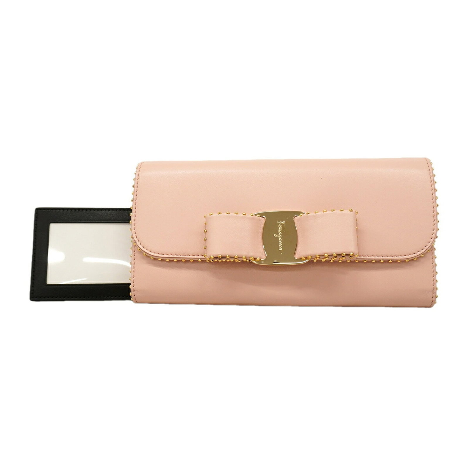 Salvatore Ferragamo Long Wallet (Bi-Fold) Leather: Salvatore Ferragamo Long Wallet (Bi-Fold) Leather Pink leather long wallet with a bi-fold design, measuring 10cm x 19cm x 2cm. This stylish accessory features a classic Salvatore Ferragamo brand. The 