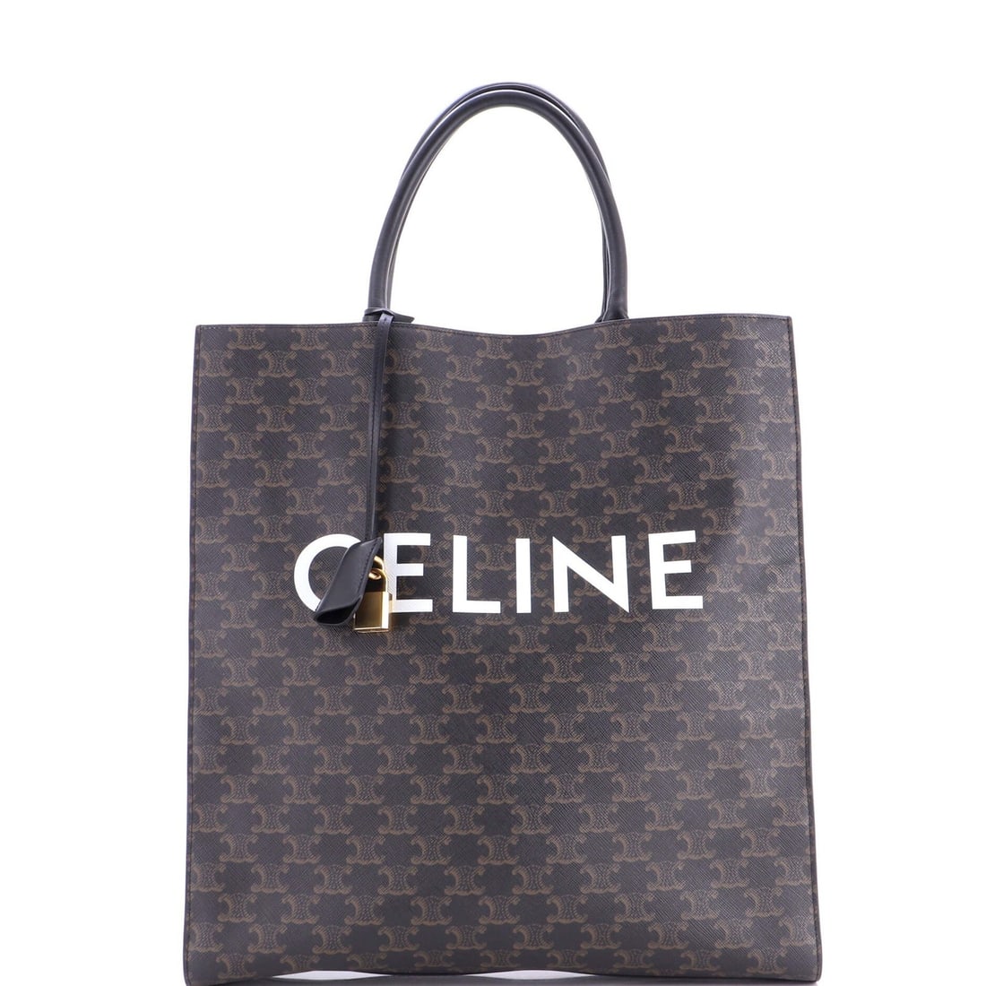 Tote Coated Large Canvas Cabas Triomphe Vertical Celine: Tote Coated Large Canvas Cabas Triomphe Vertical Celine Tote Coated Large Canvas Cabas Triomphe Vertical Celine - A Brown Canvas Coated Large Tote with Gold Hardware. This spacious tote features a lar