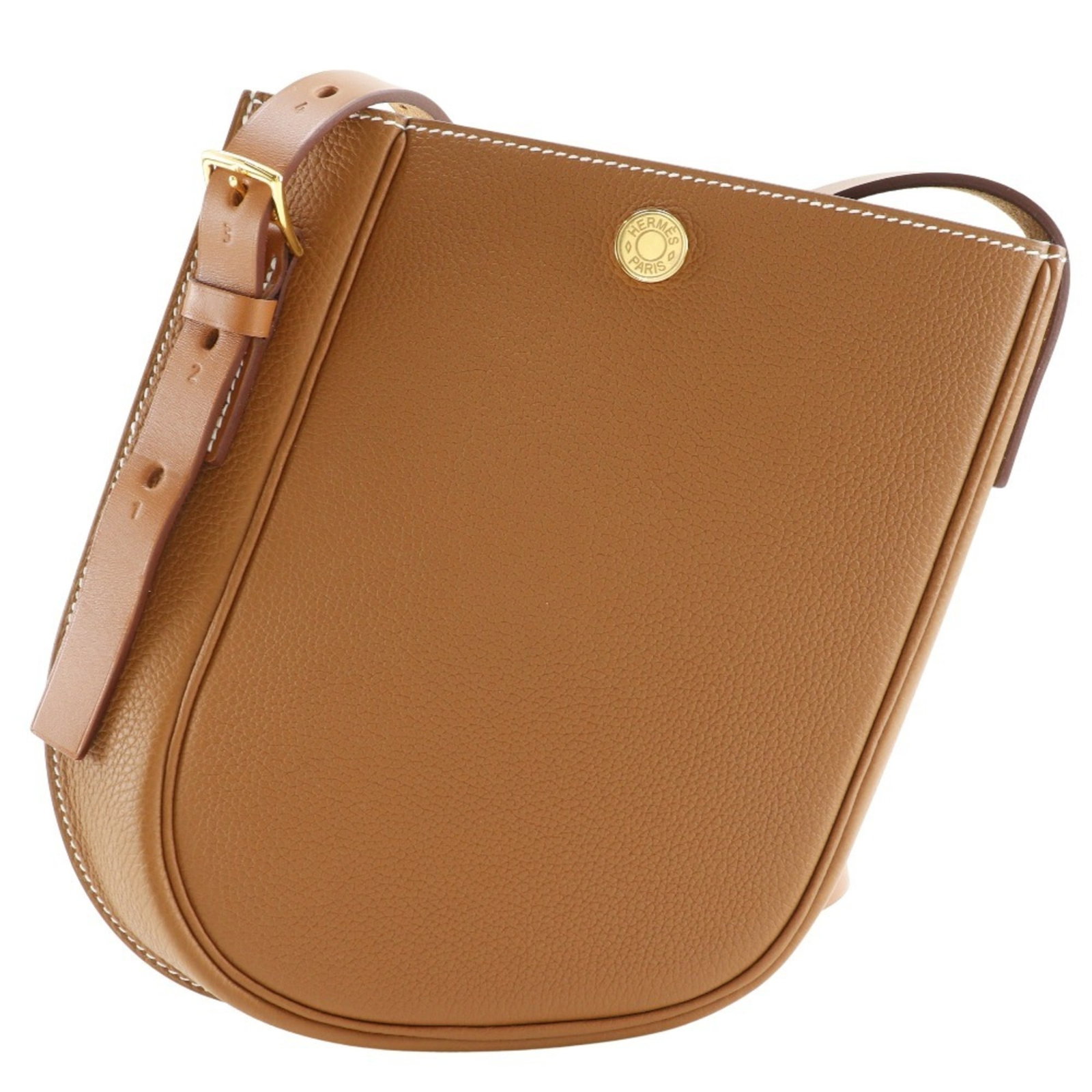 Shoulder Bag Togo Leather Hermes: Shoulder Bag Togo Leather Hermes Togo leather, a signature material of Hermes, is used to craft this shoulder bag, adding a touch of sophistication to its design. The bag's brown, gold brown color and