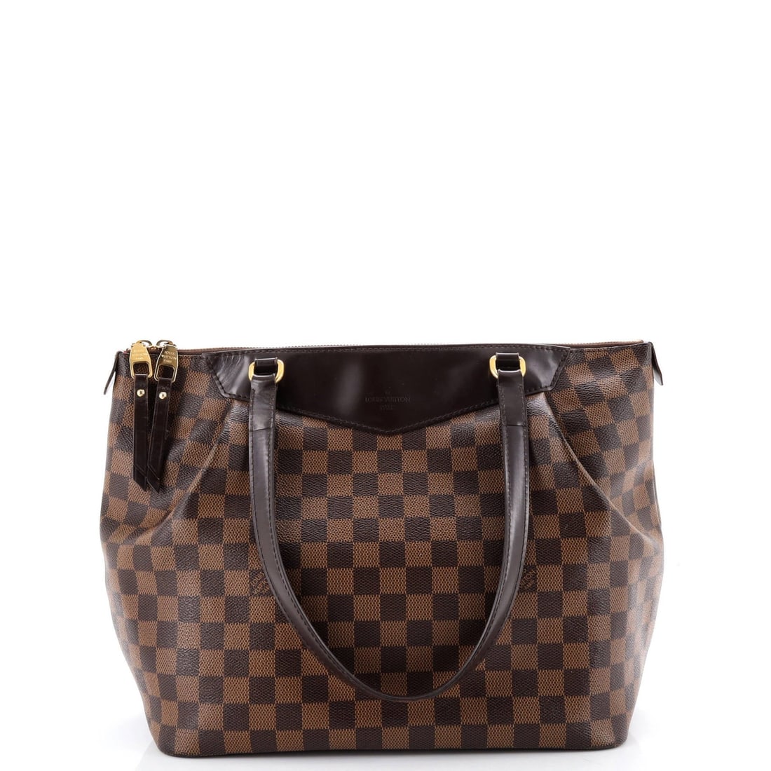 Damier Handbag Louis Vuitton Westminster: Damier Handbag Louis Vuitton Westminster Brown Damier GM Louis Vuitton Westminster handbag with canvas coated exterior and red interior, featuring gold hardware and cracking handles. The bag has minor