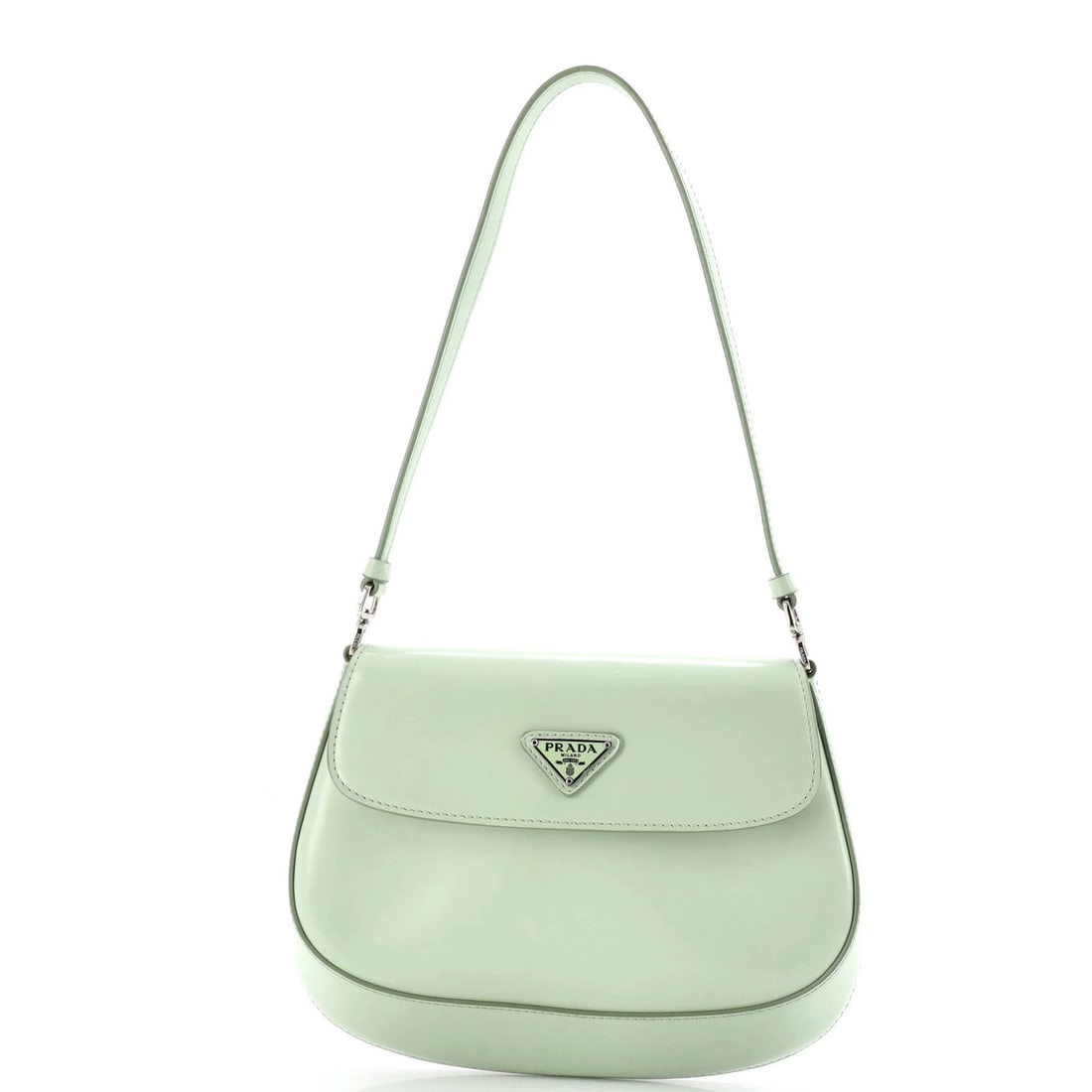 Spazzolato leather Cleo flap bag small shoulder Prada: Spazzolato leather Cleo flap bag small shoulder Prada Small Spazzolato Leather Cleo Flap Shoulder Bag in Green, Prada's iconic design with a green exterior and black interior, featuring a detachable s