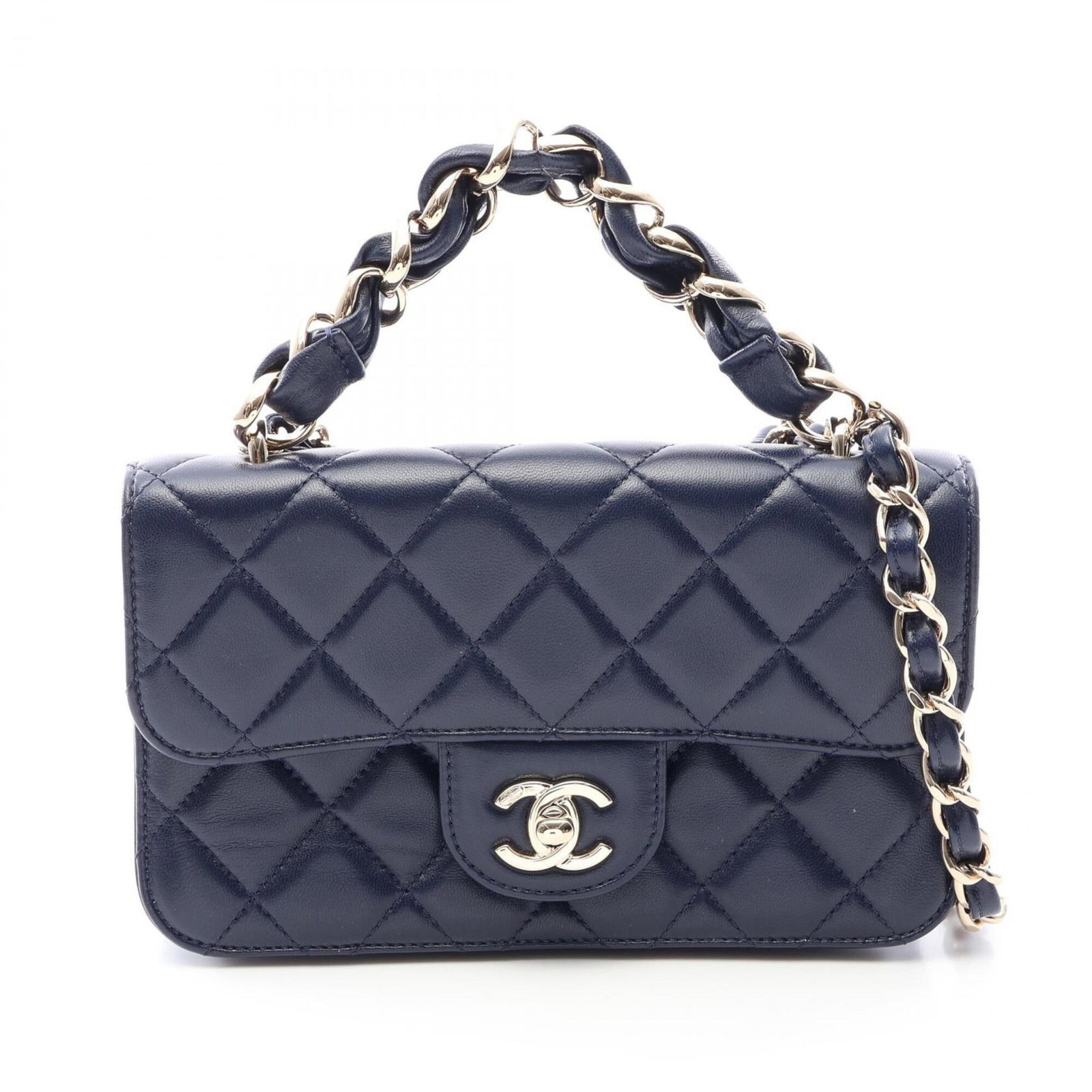 Shoulder Bag Leather Handbag Chanel: Shoulder Bag Leather Handbag Chanel Navy lambskin leather shoulder bag with gold hardware, measuring 12cm x 20cm x 6.5cm, crafted from high-quality leather. This Chanel shoulder bag features a classic