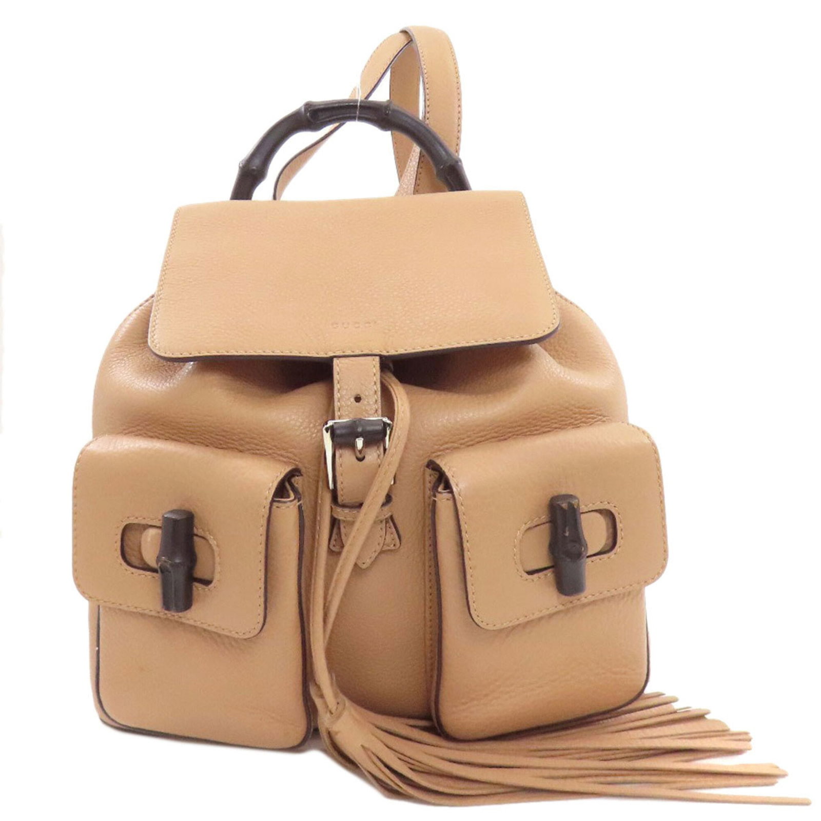 Backpack Leather: Backpack Leather Leather backpack with a classic design, made from high-quality calfskin, and featuring a timeless beige color. The bag measures 30cm x 30cm x 9.5cm, making it a compact and stylish