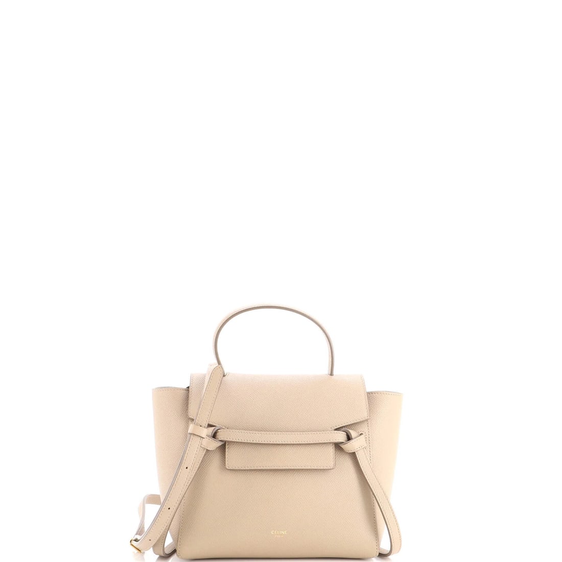 Nano Celine Belt Bag Textured Leather: Nano Celine Belt Bag Textured Leather Textured leather exterior adds depth to this neutral-colored Celine Nano Belt Bag, featuring a classic shoulder design with a 19-22" adjustable strap. Minor