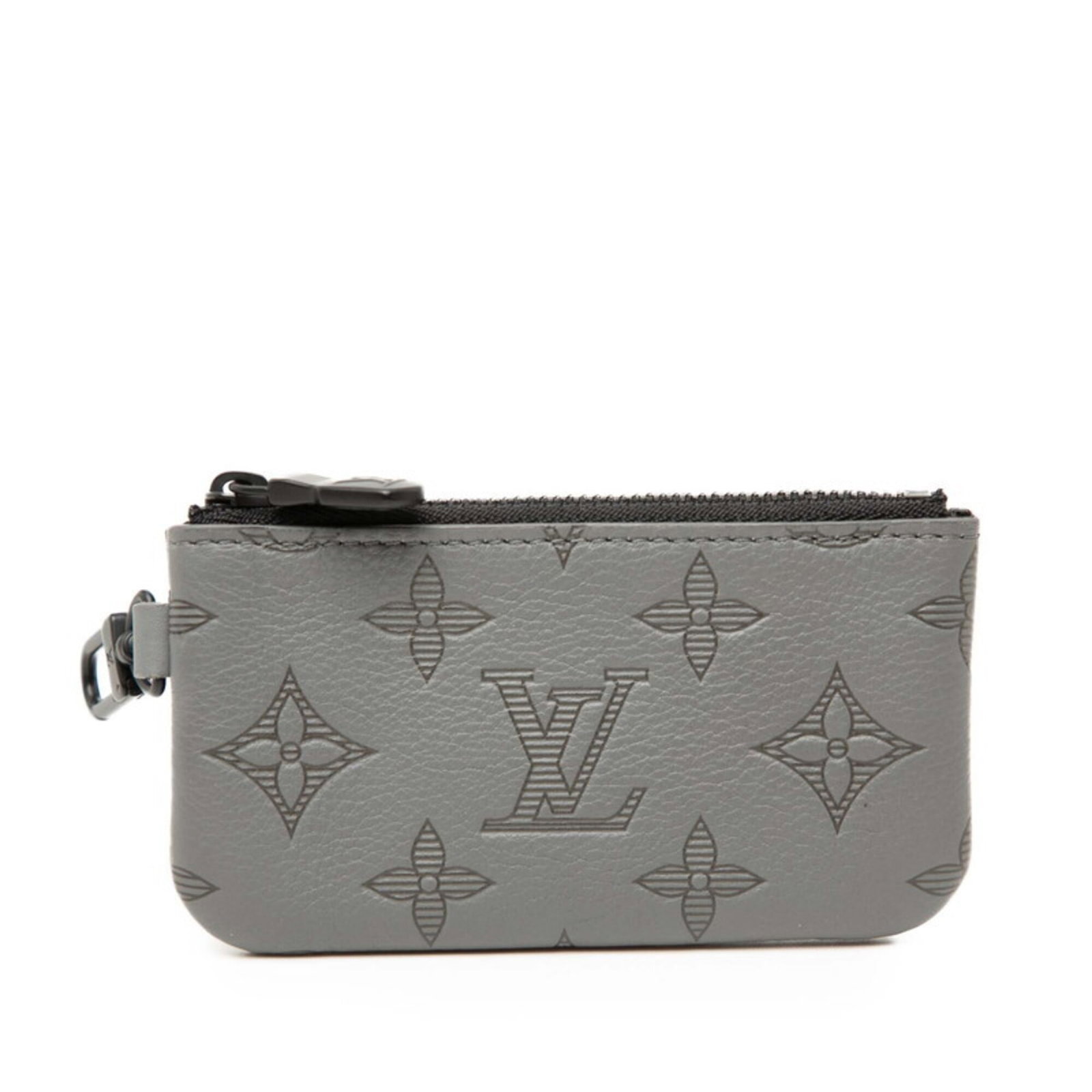 Handbag Pouch Leather Louis Vuitton: Handbag Pouch Leather Louis Vuitton Gray, Monogram Leather Louis Vuitton Handbag Pouch, 6.5cm x 12cm x 1cm, bears a signature. Made from high-quality leather, this small pouch features the iconic Loui
