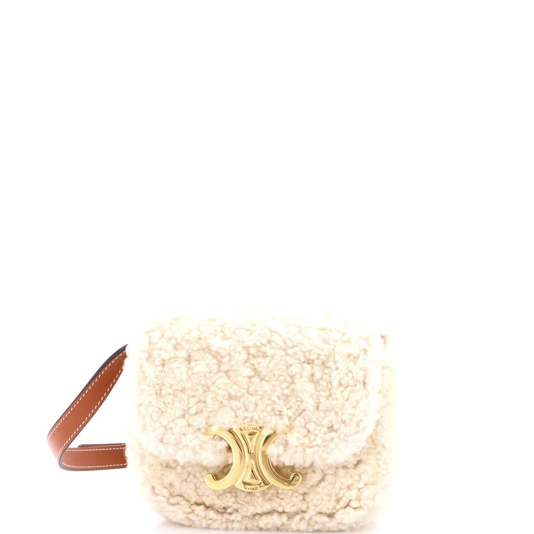 Shearling Mini Celine Shoulder Bag Triomphe: Shearling Mini Celine Shoulder Bag Triomphe Shearling Mini Celine Shoulder Bag Triomphe - A Luxe Miniature. This neutral-colored Shearling Mini Celine shoulder bag features a classic Triomphe design,
