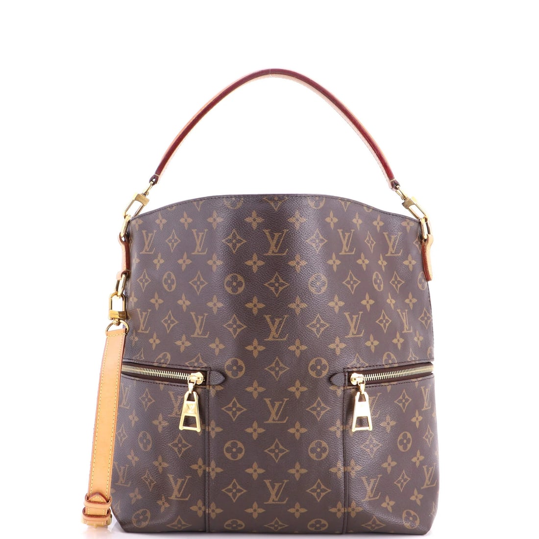 Canvas Monogram Handbag Melie Louis Vuitton: Canvas Monogram Handbag Melie Louis Vuitton Canvas Monogram Handbag Melie Louis Vuitton features a classic hobos design with a brown canvas exterior and burgundy microfiber interior. The bag boasts a