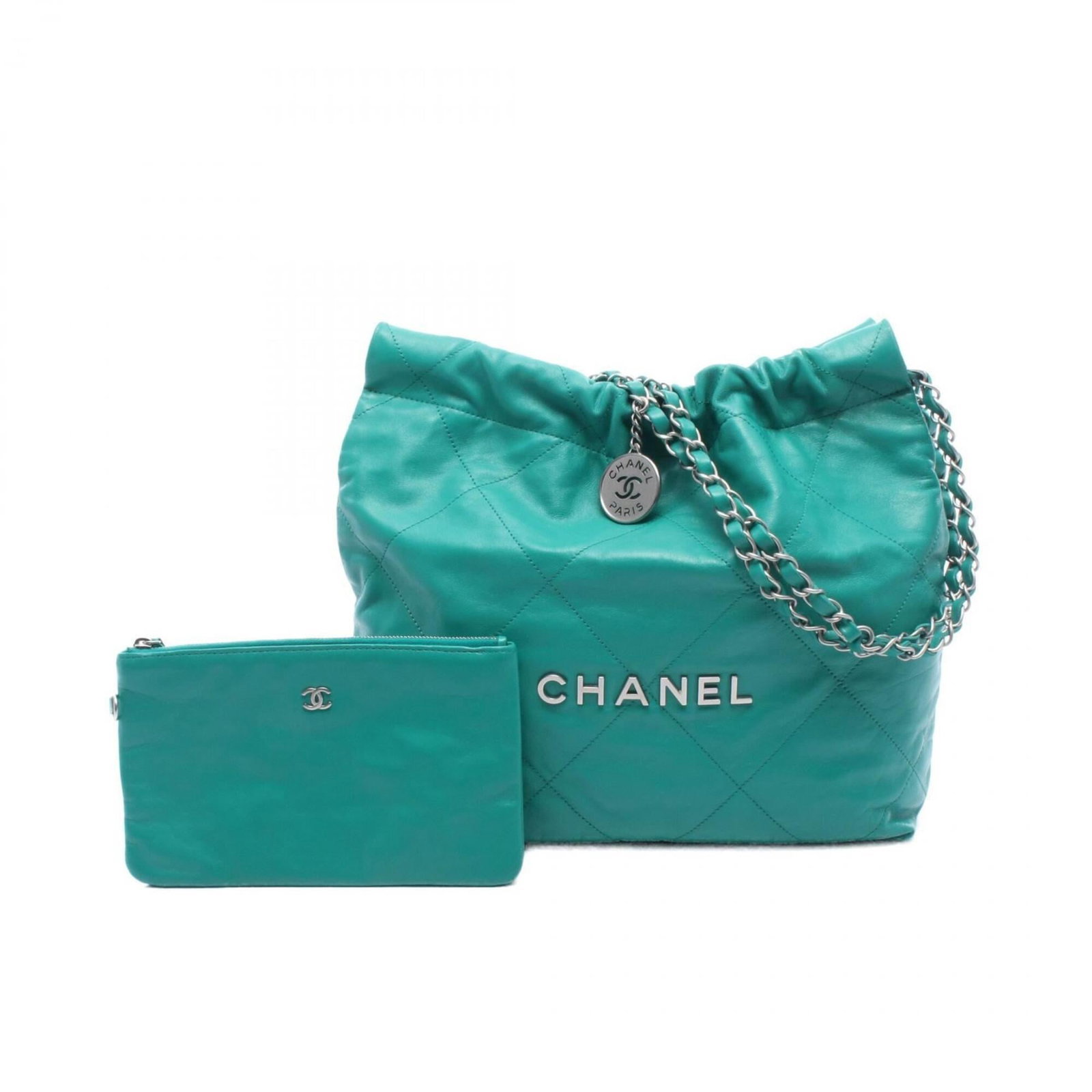 Shoulder Bag Leather Pouch Handbag Chanel: Shoulder Bag Leather Pouch Handbag Chanel Chanel's iconic shoulder bag features a sleek green leather design with silver hardware, making it a stylish and versatile accessory for everyday use. The bag