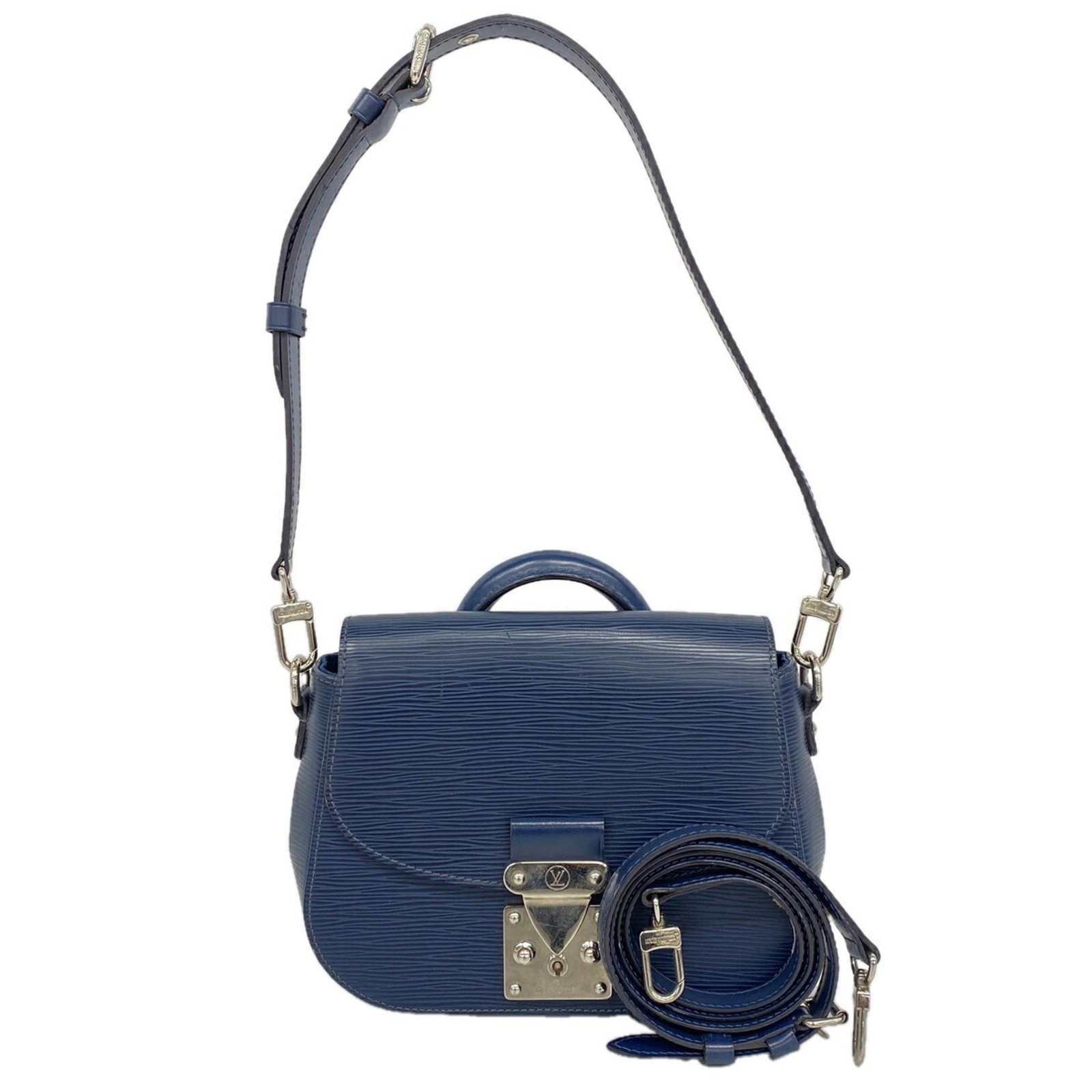 Handbag Louis Vuitton: Handbag Louis Vuitton Navy blue Louis Vuitton handbag with classic design and signature monogram pattern, measuring 18.5cm x 22cm x 7cm. This stylish bag features a timeless combination of functionali