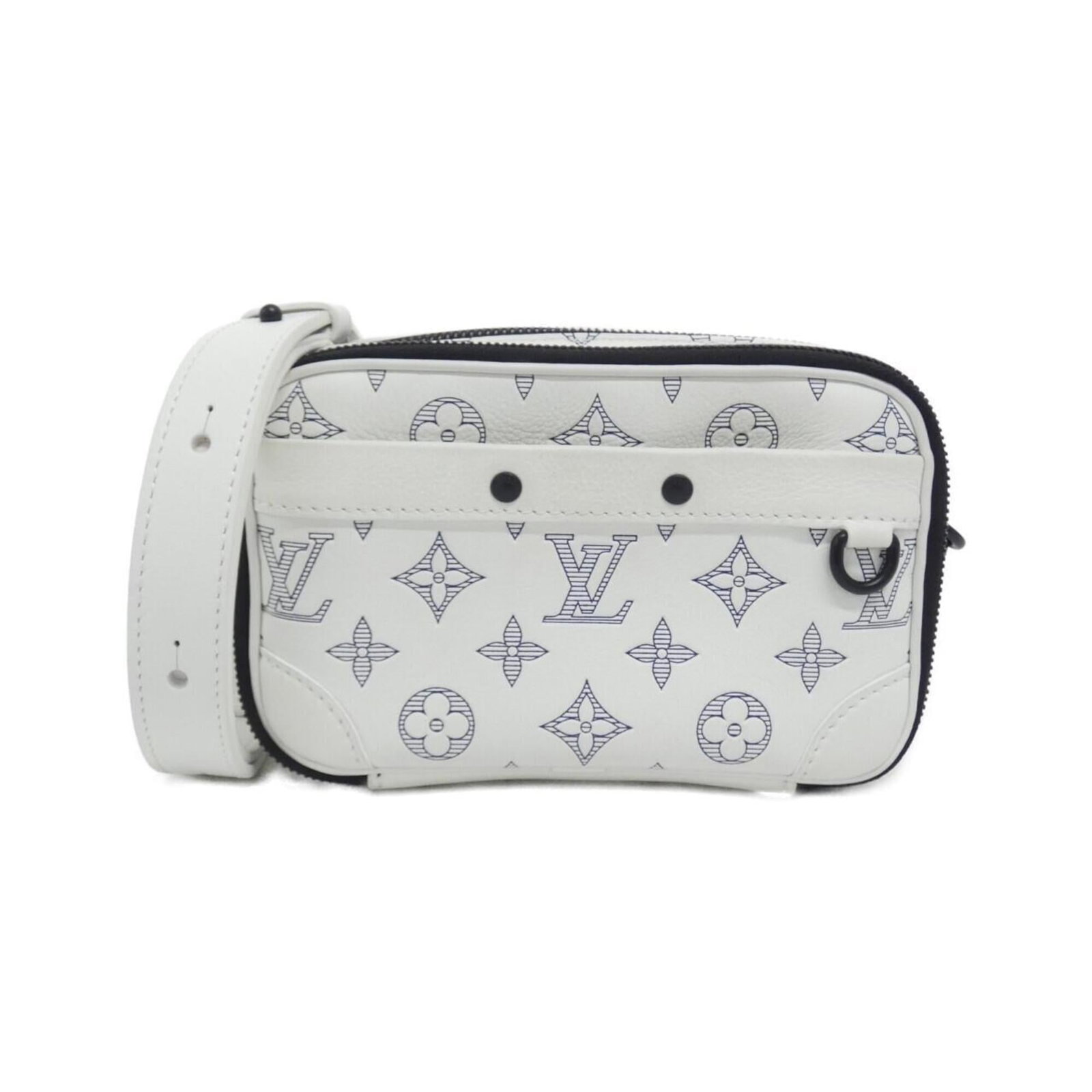 Handbag Leather Louis Vuitton: Handbag Leather Louis Vuitton White Monogram Shadow Louis Vuitton Leather Handbag, 11cm x 18cm x 6cm, 460g, 109cm - 133cm strap length. This handbag features the iconic Monogram Shadow pattern in