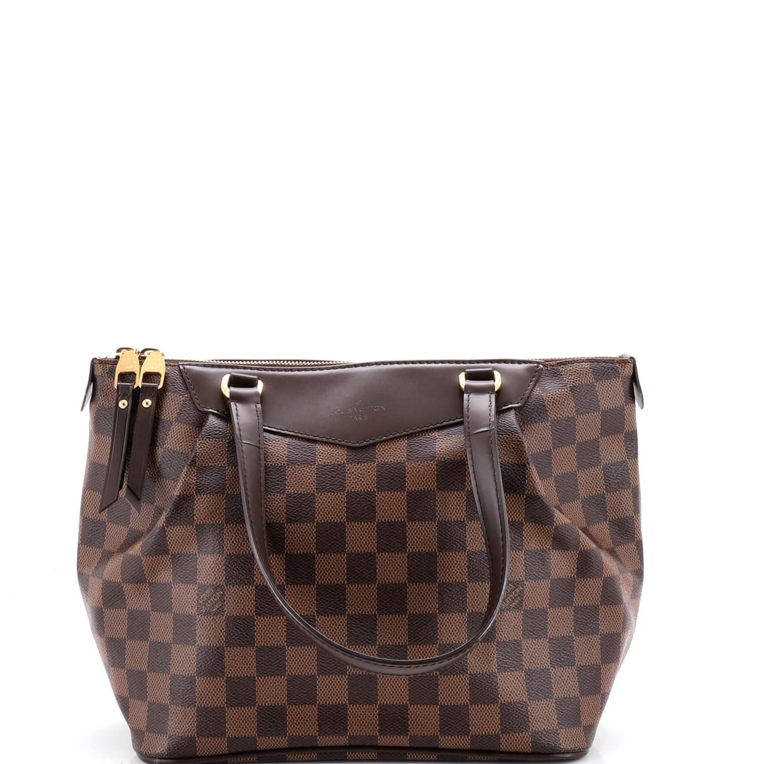 Damier PM Handbag Westminster Louis Vuitton: Damier PM Handbag Westminster Louis Vuitton Brown Damier PM Canvas Coated Satchel from Louis Vuitton's Westminster Handbag Collection, featuring a classic design with a subtle red interior. The bag