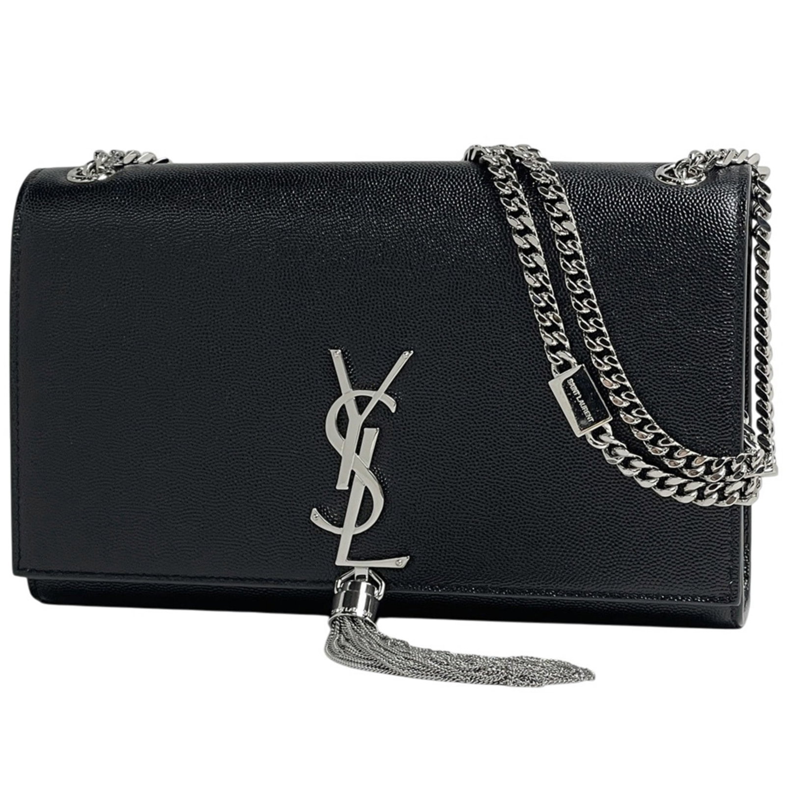Laurent Saint Bag Leather Shoulder: Laurent Saint Bag Leather Shoulder The Laurent Saint Bag Leather Shoulder boasts sleek, sophisticated design with a rich black leather finish. Its compact size and sturdy construction make it a