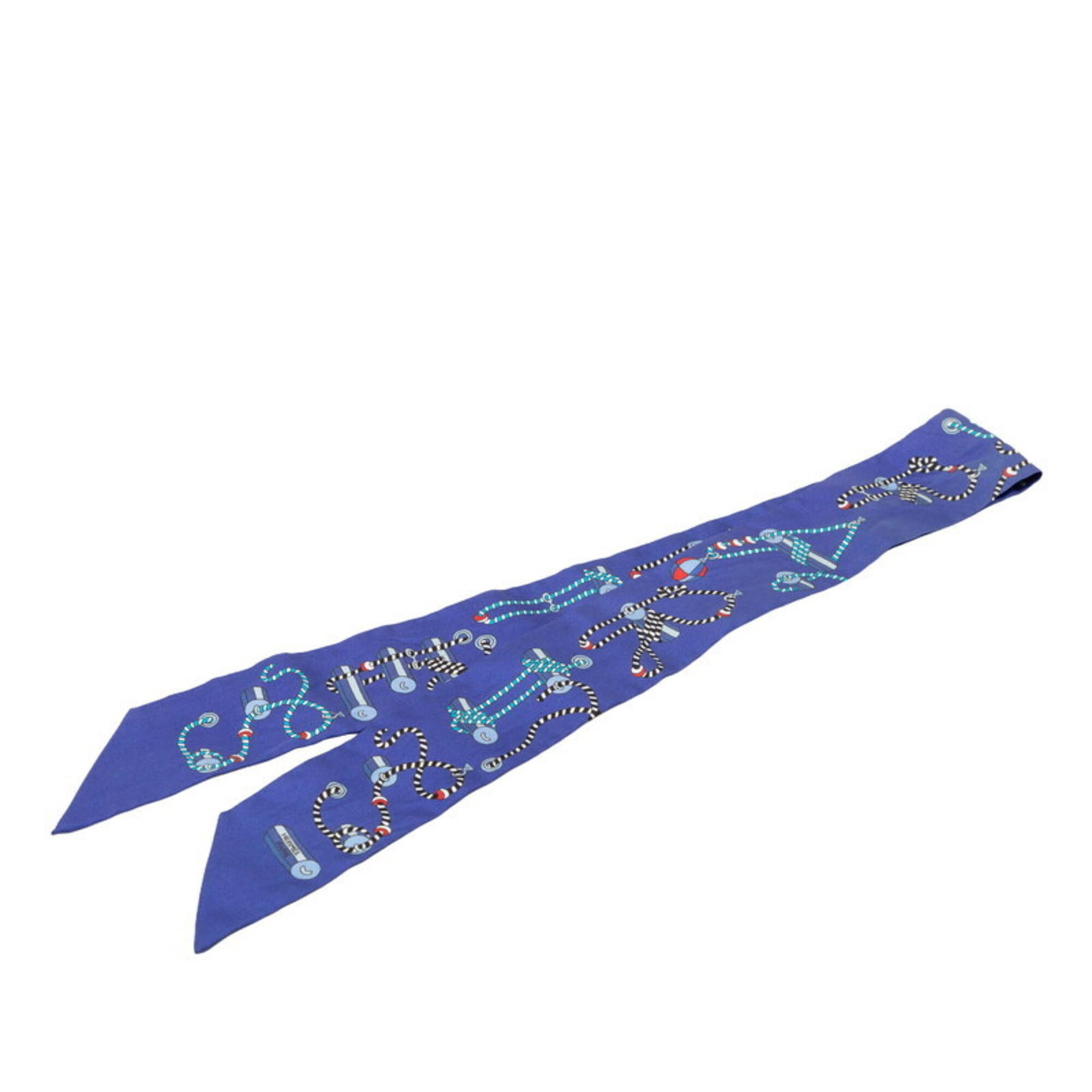 Silk Hermes Scarf: Silk Hermes Scarf Silk from Hermes, a blue scarf with a 5cm width, measuring 86cm in length. Made from high-quality silk, this scarf is a classic accessory for women. Its compact size makes it a