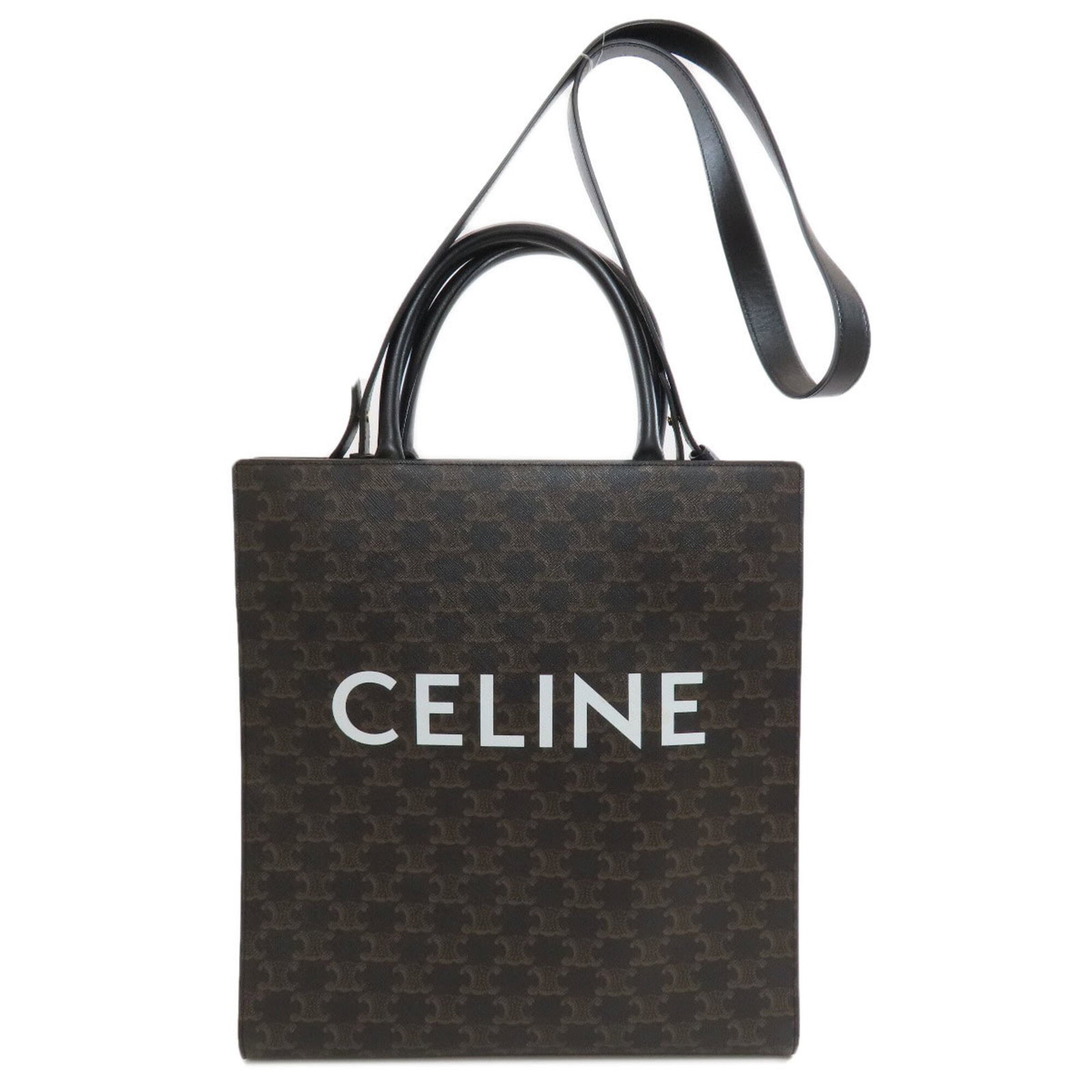 Celine Tote PVC: Celine Tote PVC Brown Celine Tote Bag Made from PVC Material, Measuring 35cm x 32cm x 8cm, with a 31cm Handle and Adjustable Strap Length of 107cm - 112cm. This Celine Tote Bag Features a Unique PVC