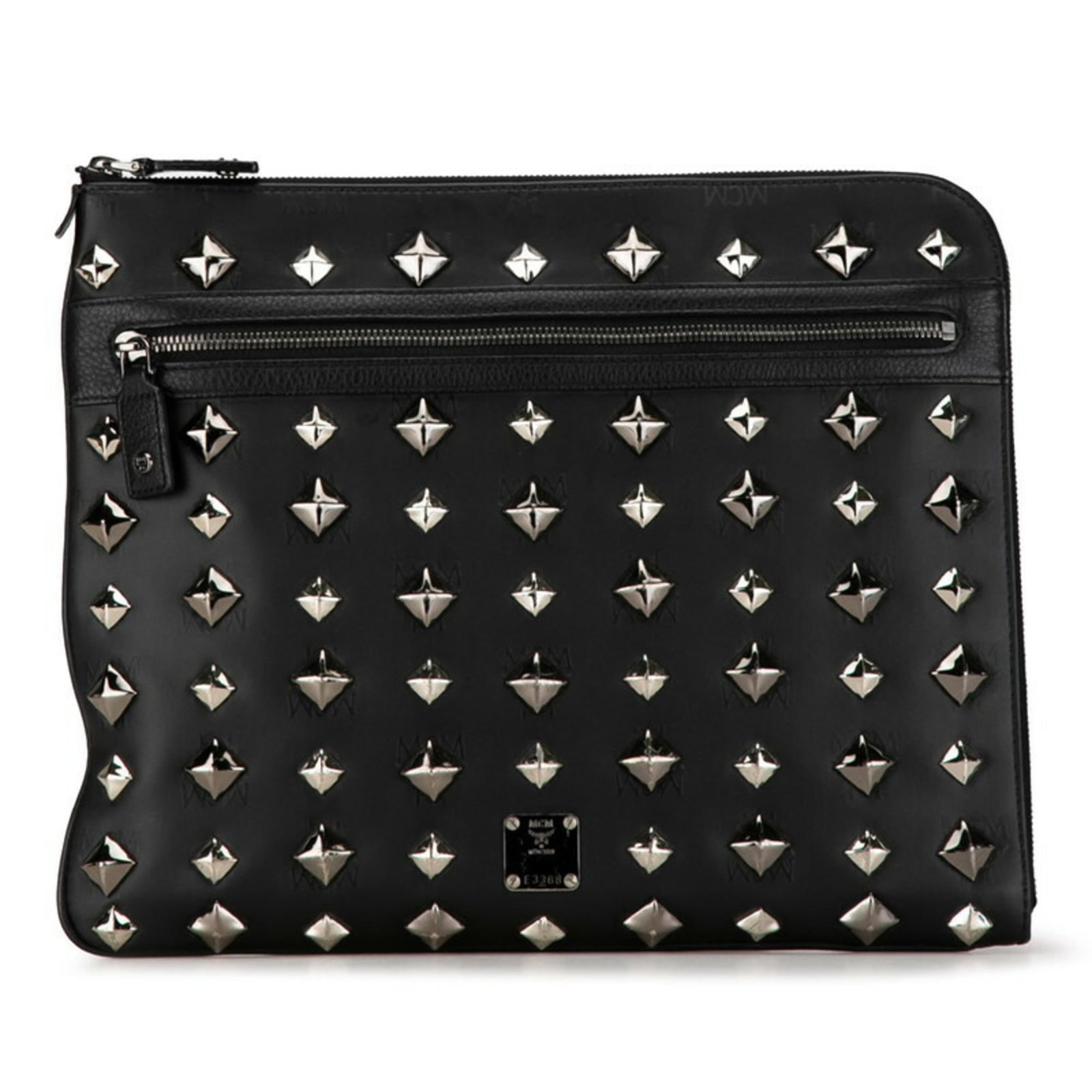 Clutch Bag Mcm Pvc Leather: Clutch Bag Mcm Pvc Leather Black PVC and Leather Clutch Bag with Silver Accents. This sleek and modern clutch features a striking combination of PVC and leather materials, with a silver finish that