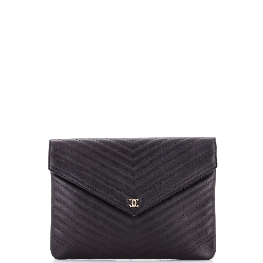 Chanel Statement Pouch Chevron Caviar Large: Chanel Statement Pouch Chevron Caviar Large Black leather exterior with gold tone hardware, this Chanel Statement Pouch Chevron Caviar Large features a classic design with a subtle chevron pattern. Me