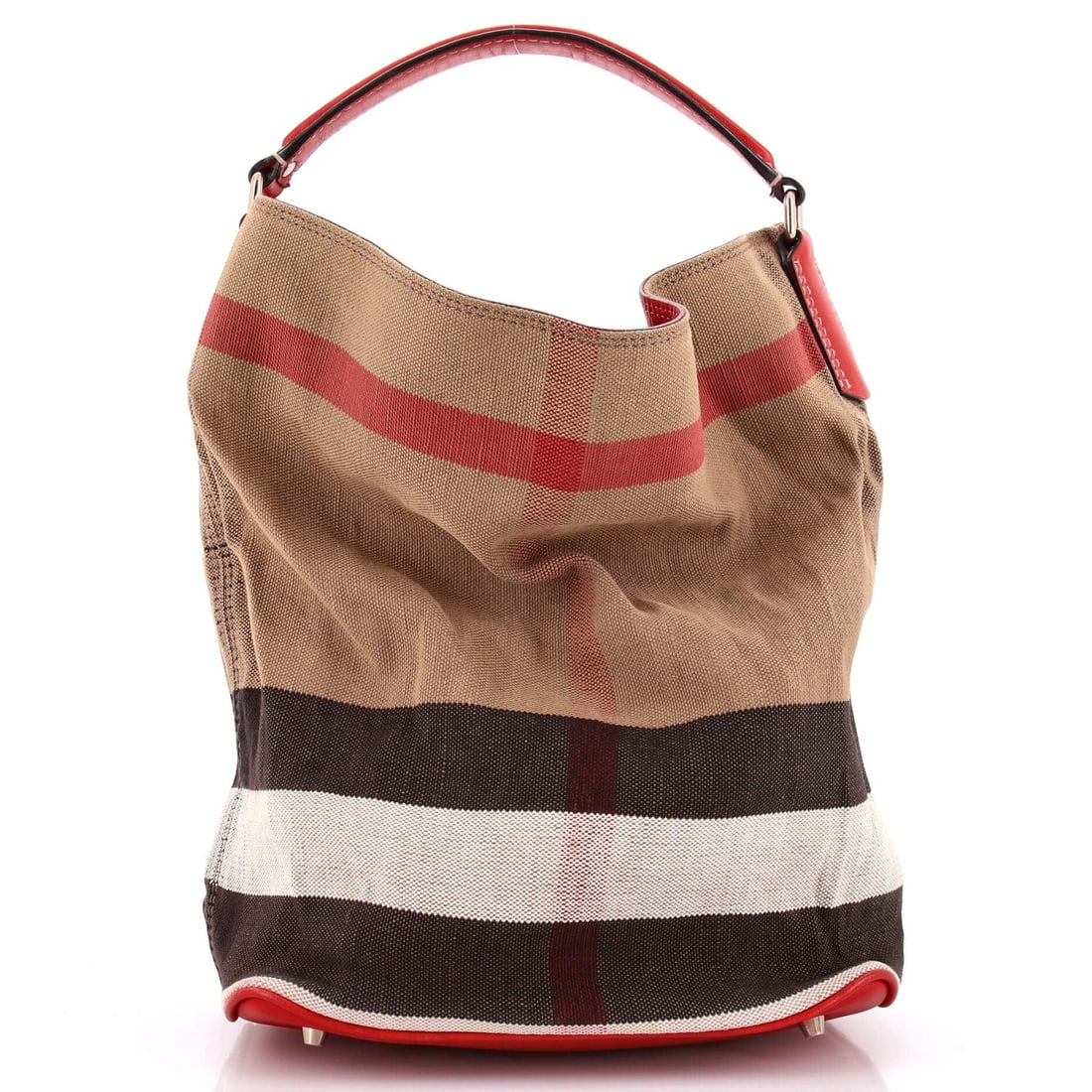 House Burberry Check Medium Ashby Canvas Bag: House Burberry Check Medium Ashby Canvas Bag The House Burberry Check Medium Ashby Canvas Bag features a classic bucket style with a timeless Burberry check pattern. Made from high-quality canvas and