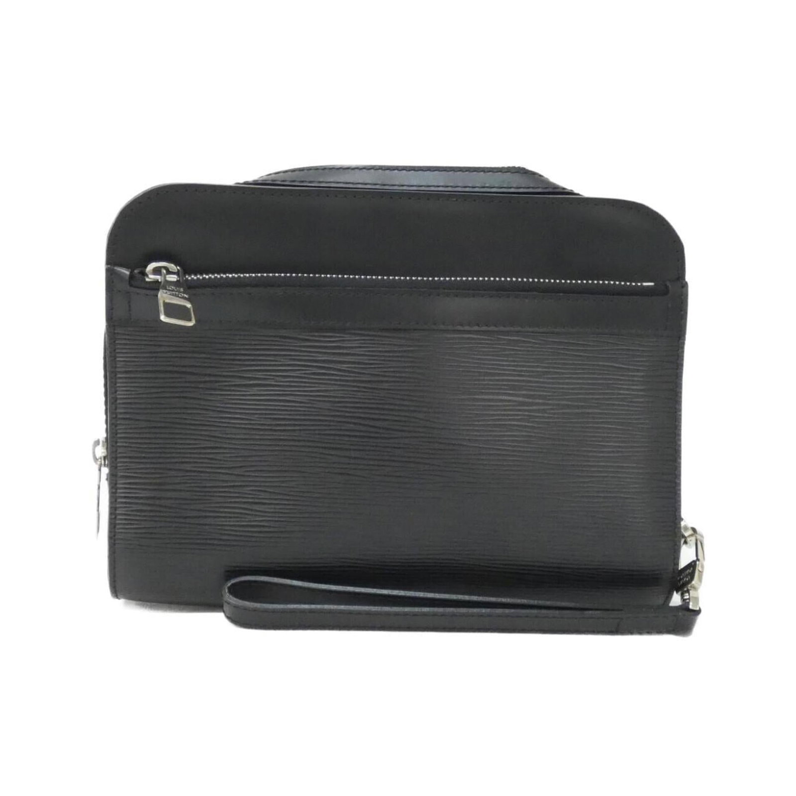 Clutch Bag Leather Louis Vuitton: Clutch Bag Leather Louis Vuitton Black Calf Leather Louis Vuitton Clutch Bag with Silver Hardware, measuring 18cm x 24cm x 7cm, features high-quality leather construction and a classic design. This st