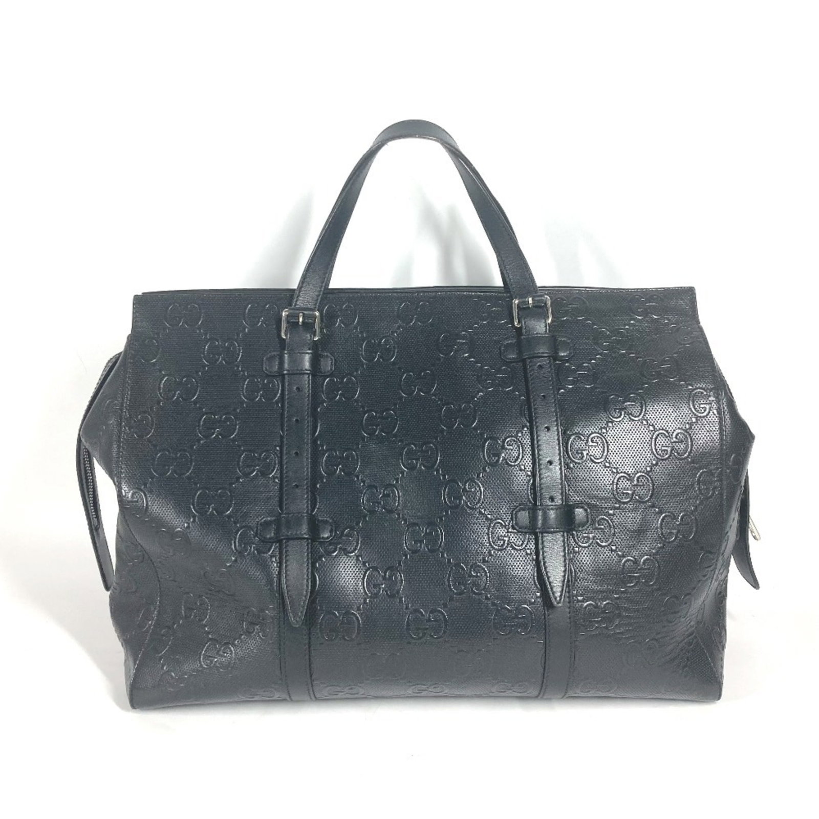 Leather Gucci Tote Bag Shoulder Boston: Leather Gucci Tote Bag Shoulder Boston Black Leather Gucci Boston Tote Bag with Zipper Closure. This shoulder bag features a classic design with a 33cm x 42.5cm x 18.5cm size, making it a versatile an