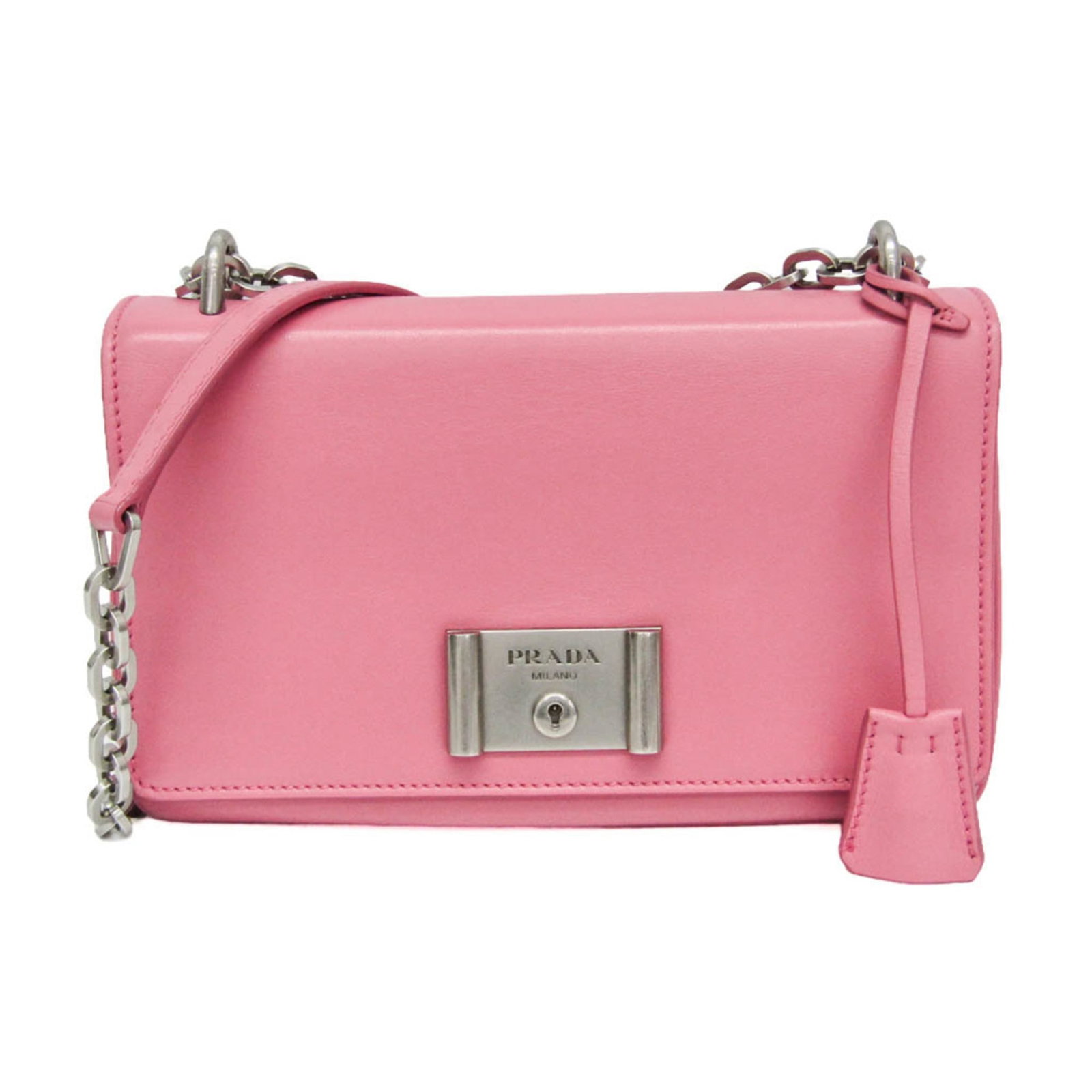 Shoulder Bag Leather Prada: Shoulder Bag Leather Prada Soft calfskin Prada shoulder bag in Begonia pink, featuring a slide lock closure, open pocket, magnet pocket, and zipper pocket, with adjustable strap length of 62cm-107cm. 