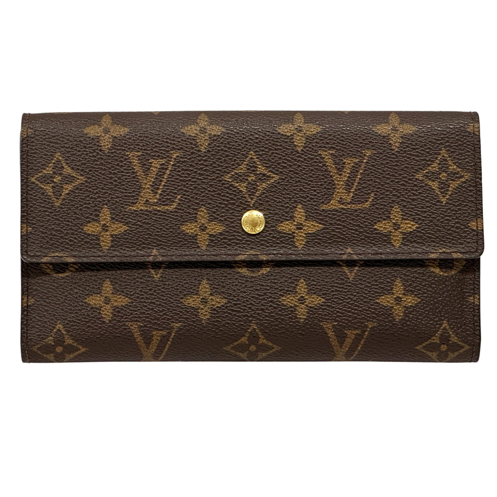 Monogram Wallet Long Vuitton Louis Tri-Fold: Monogram Wallet Long Vuitton Louis Tri-Fold Monogram Wallet Long Vuitton Louis Tri-Fold features a classic tri-fold design with a signature monogram pattern in brown. Measuring 10cm x 19cm x 2cm,