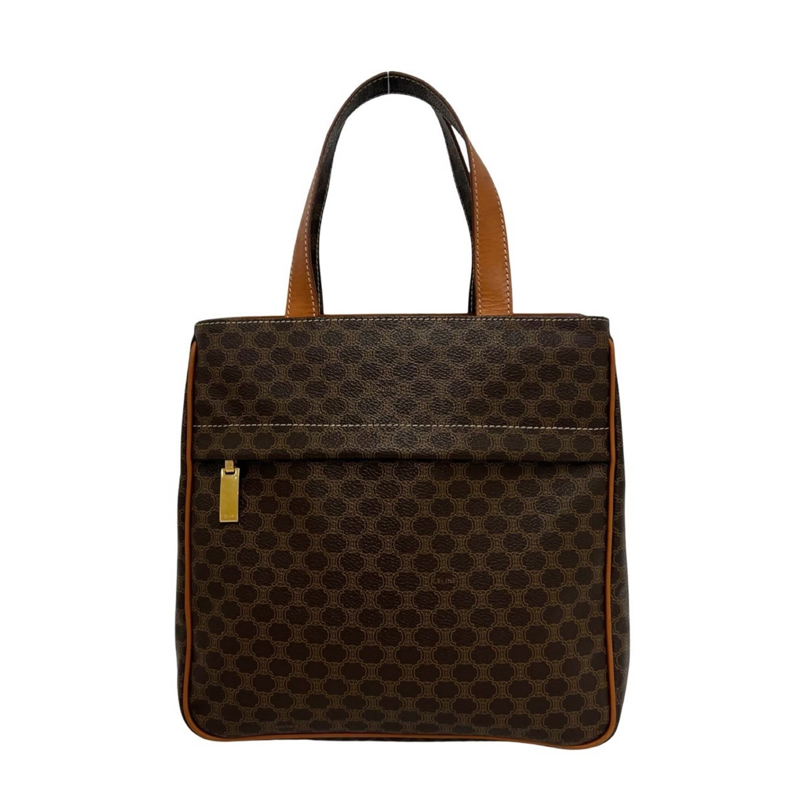 Handbag Tote Celine Leather Pvc: Handbag Tote Celine Leather Pvc Brown Celine Leather PVC Handbag Tote with Clean Lines and Classic Design. Made from a combination of high-quality leather and PVC, this stylish tote features a